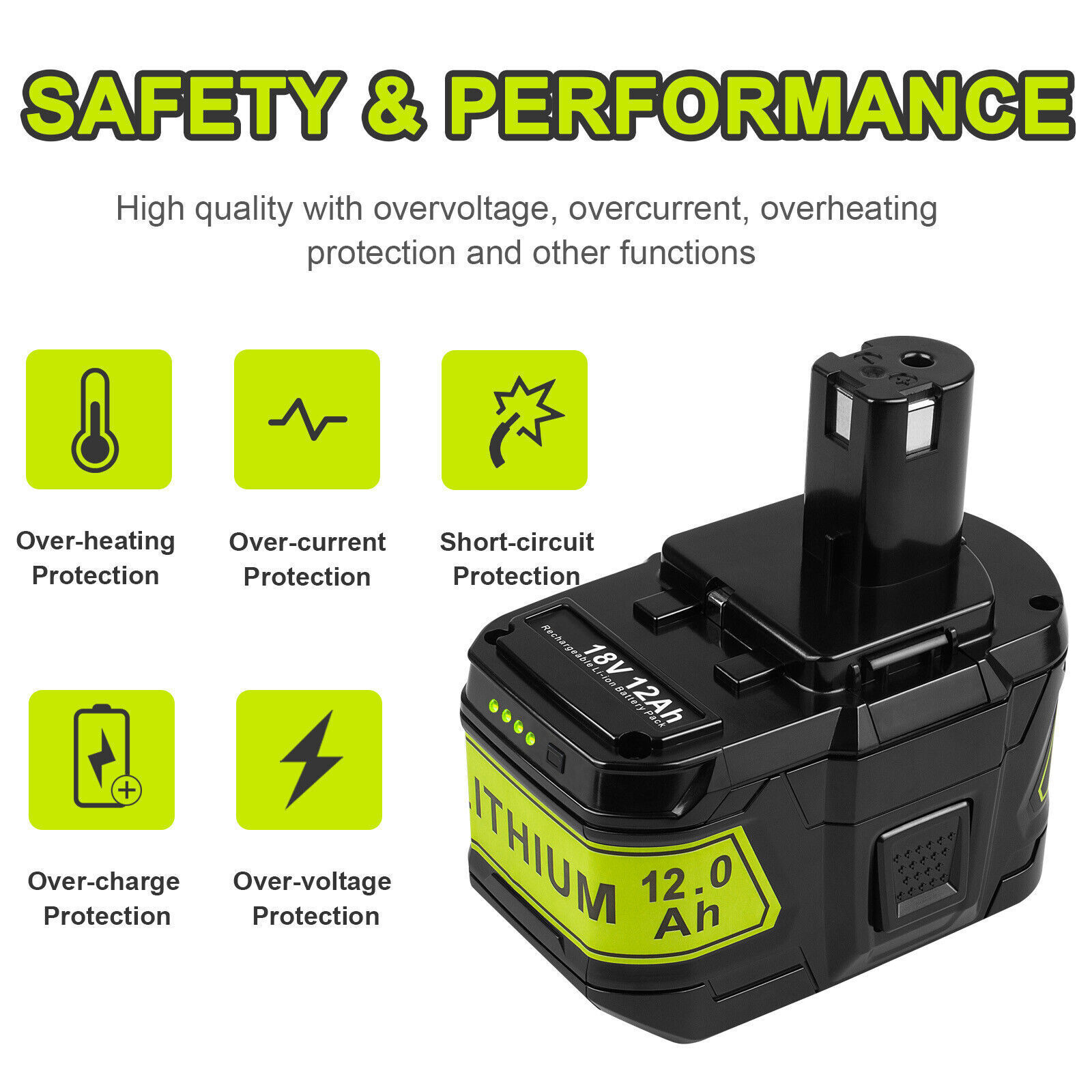 12AH Battery For RYOBI P108 18V For One Plus High Capacity Battery Lithium-ion