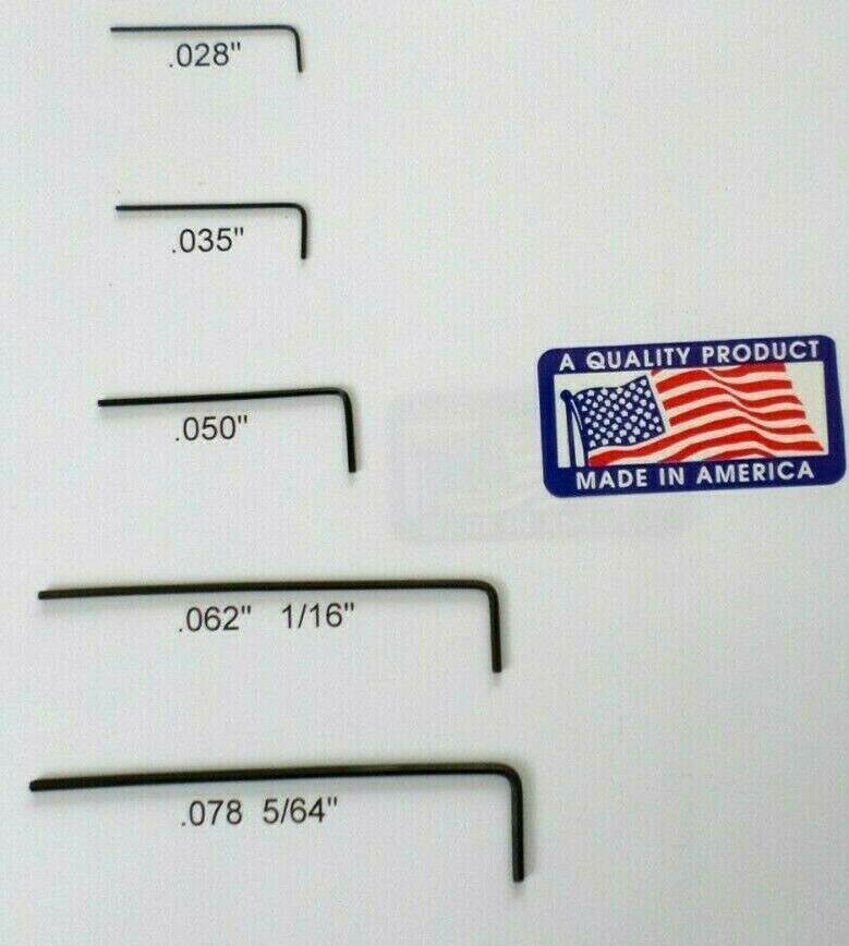 Pick a Small Hex Key Allen Wrench -Mfg USA- .028, .035, .050, .062 1/16, 5/64