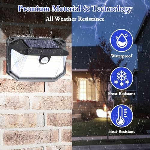 Solar Wall Lights Outdoor 4 Pack 178 LED Motion Sensor Security Waterproof