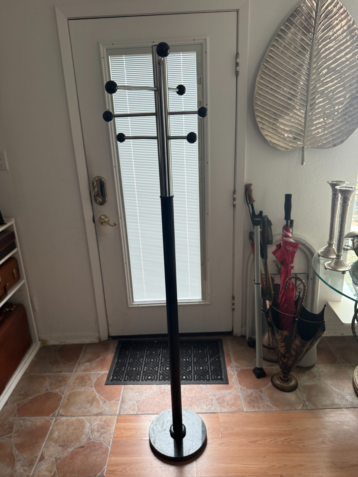 Rare vintage Standing 12″ marble base Coat Rack Space Age MCM Italian Atomic 69″