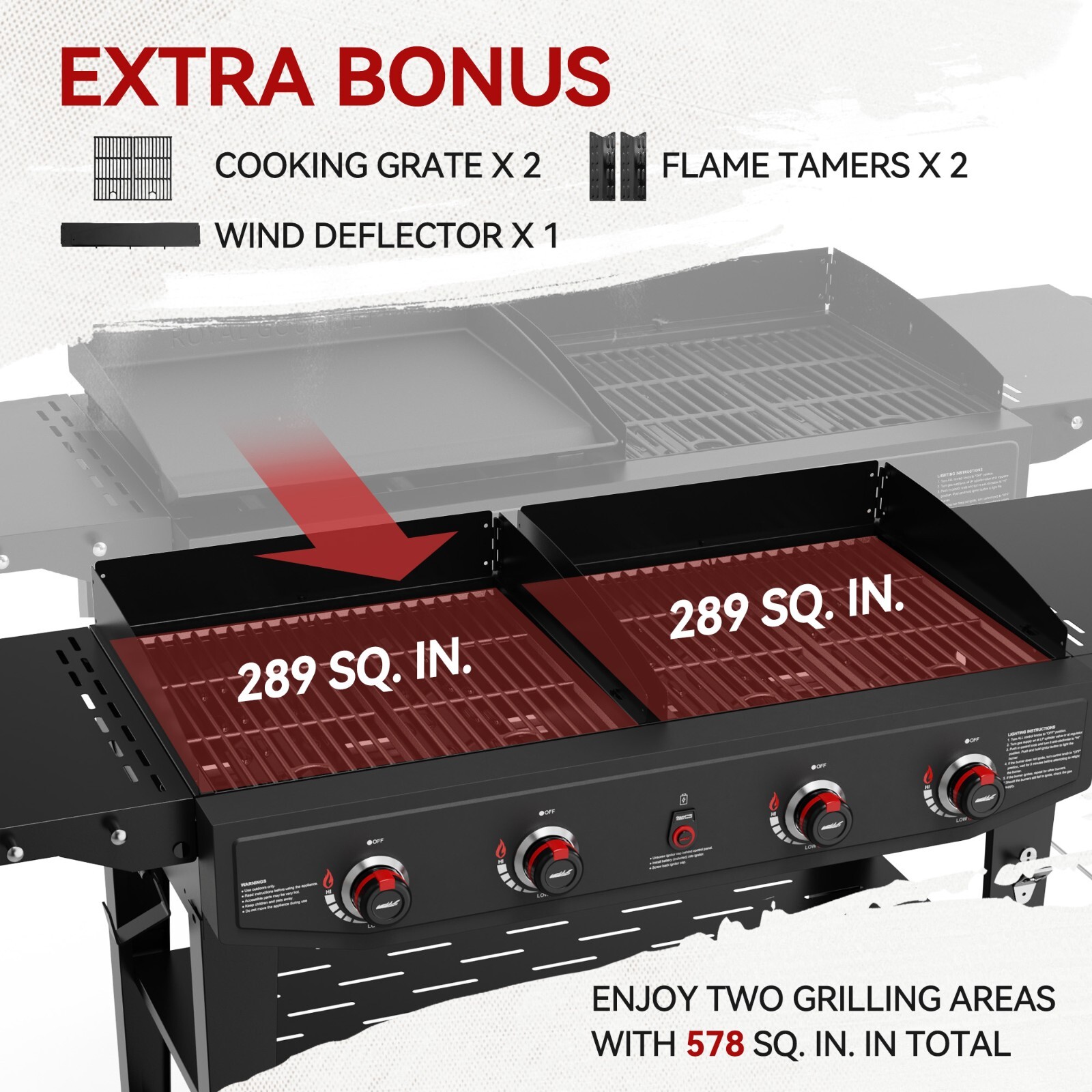 Royal Gourmet 4-Burner Propane Grill Griddle Combo w/ Bonus Grilling Gear Set