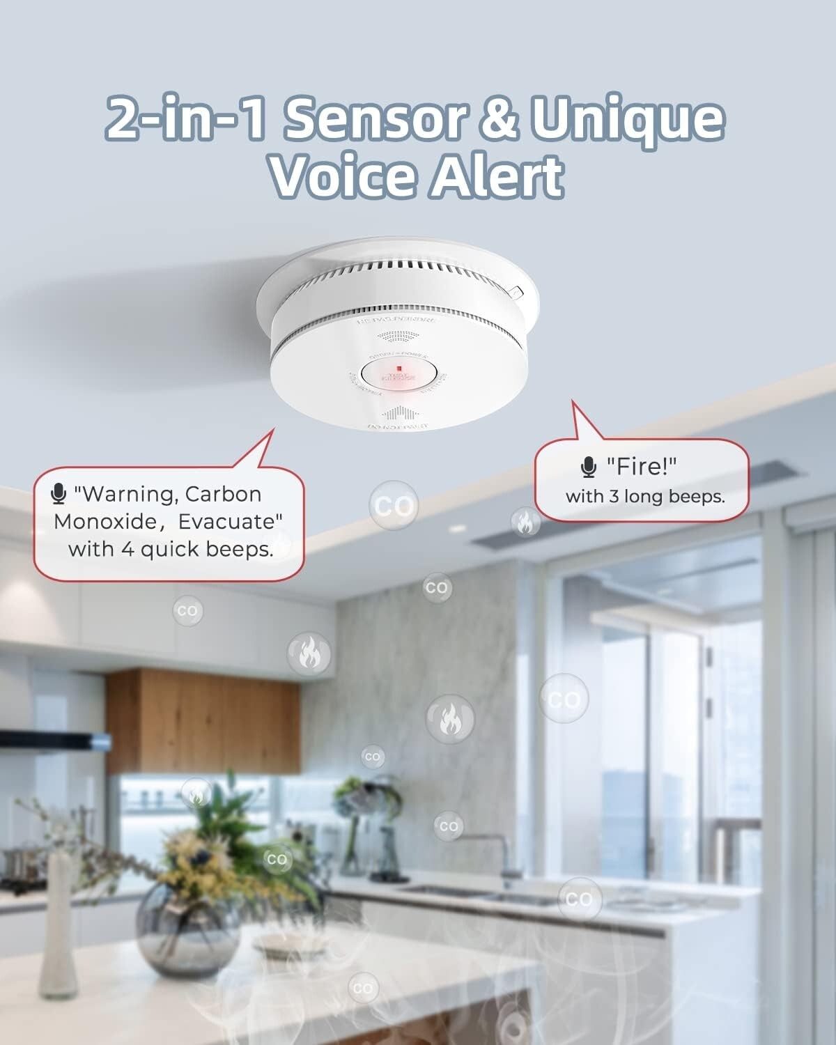 SITERWELL Hardwired 2 in 1 Smoke Carbon Monoxide Detector with Batteries Back Up
