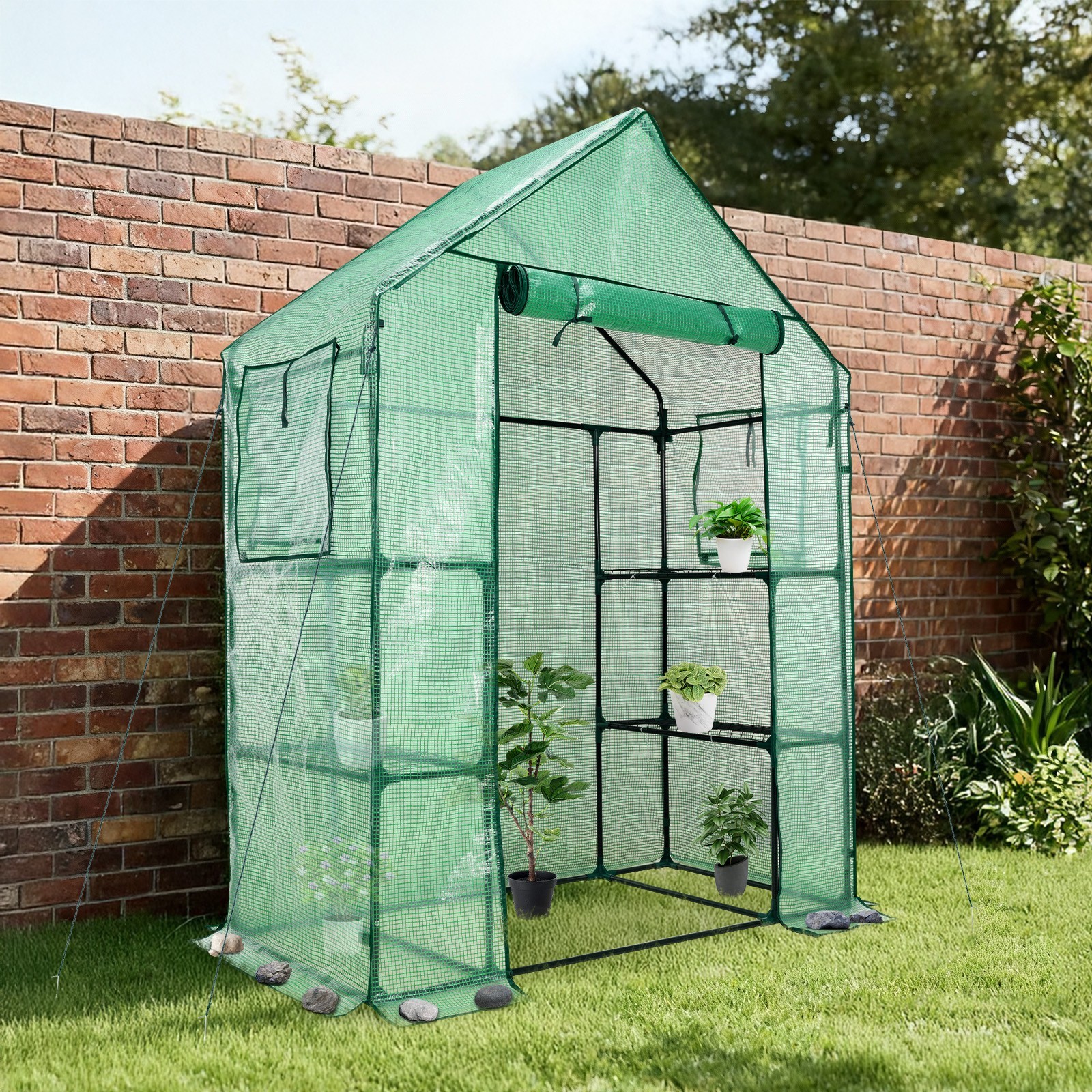 Portable Mini Walk-in Greenhouse 3 Tiers 6 Shelves Outdoor Green House PE Cover