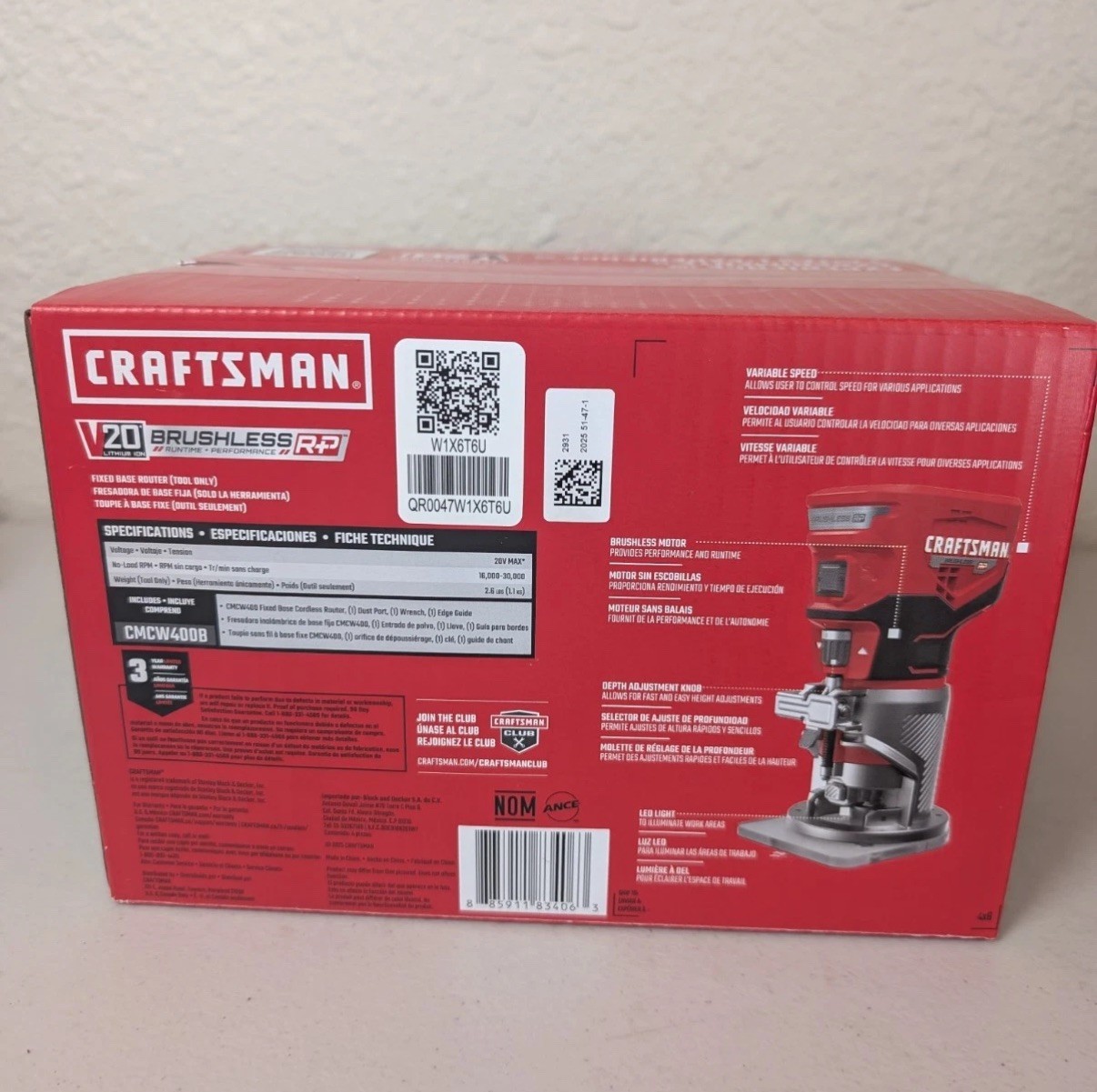 Craftsman V20 Brushless RP Fixed Base Cordless Router Tool Only New Free Ship