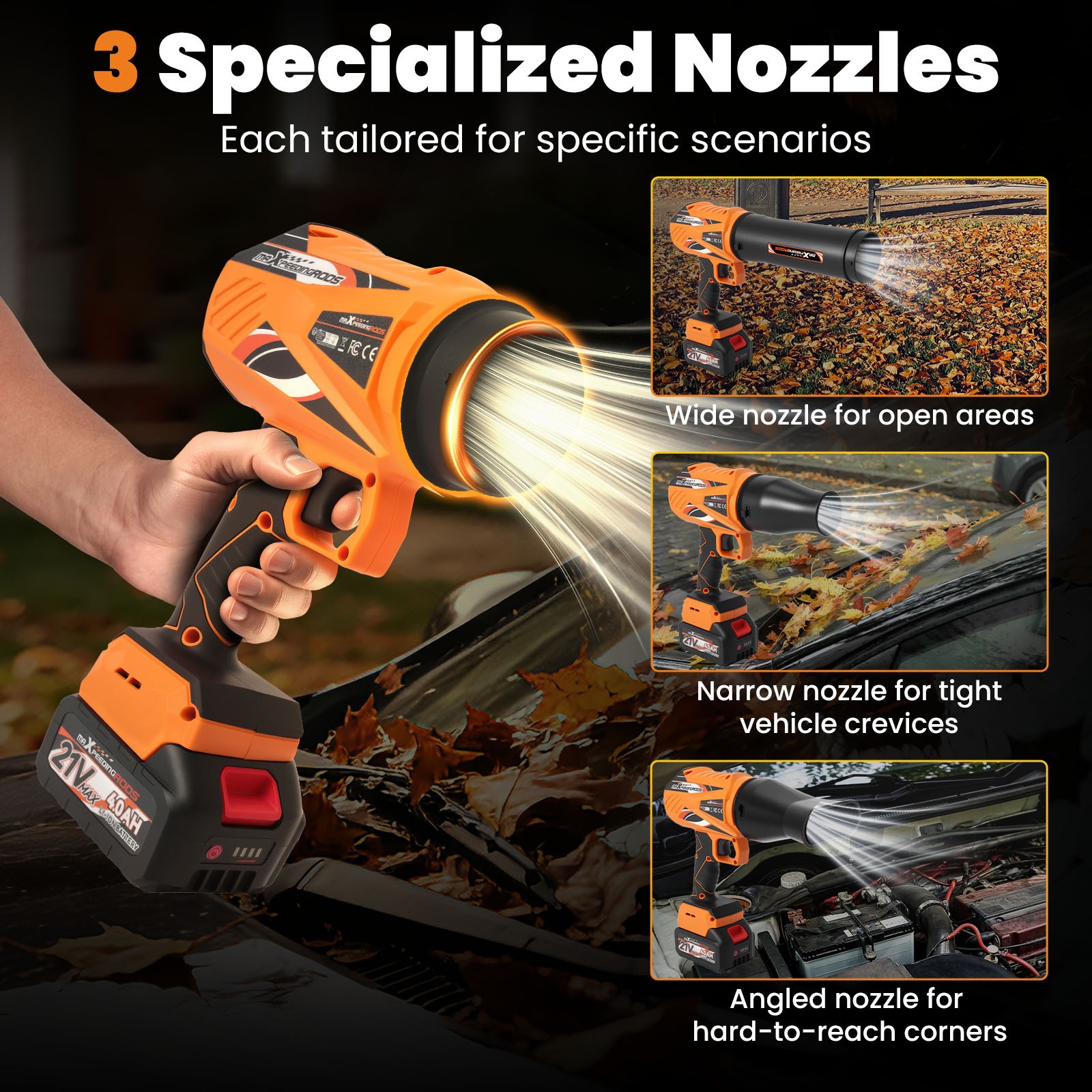 Cordless Leaf Blower 21V 4000mAh Brushless Motor 550 CFM Variable Speed