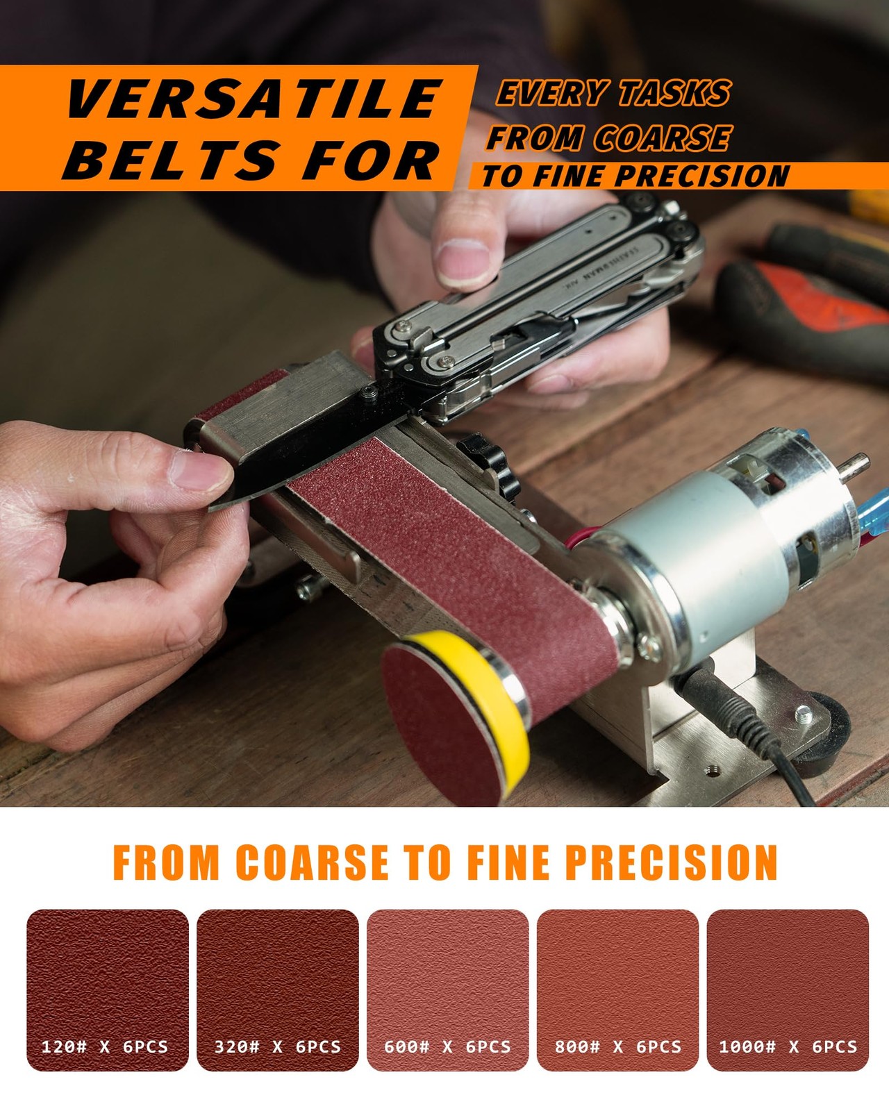 Mini Belt Sander Electric Grinder 7 Speed Knife Sharpener Wood Metal Tool