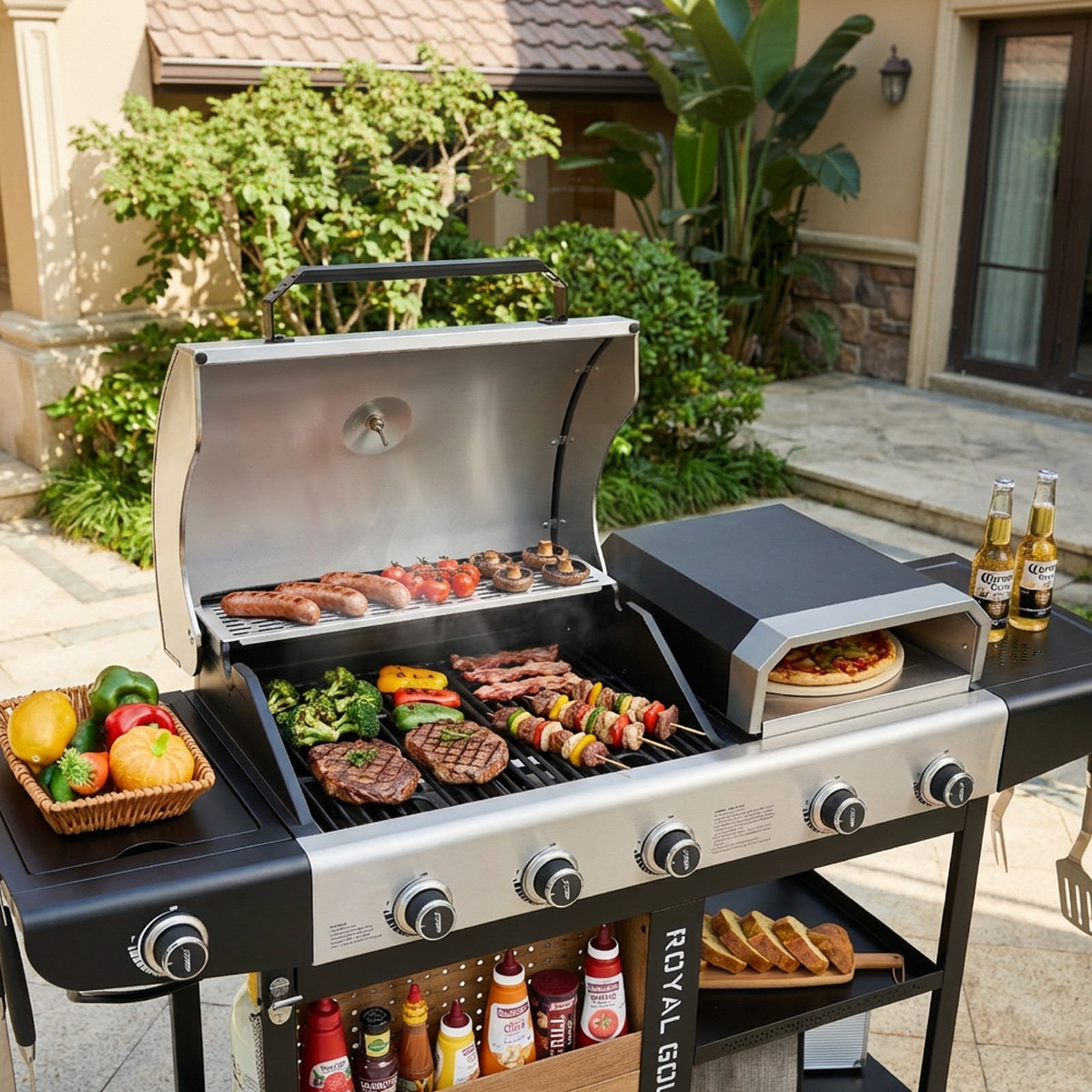 Royal Gourmet Premium Gas Grill and Pizza Oven Combo, with Side Burner