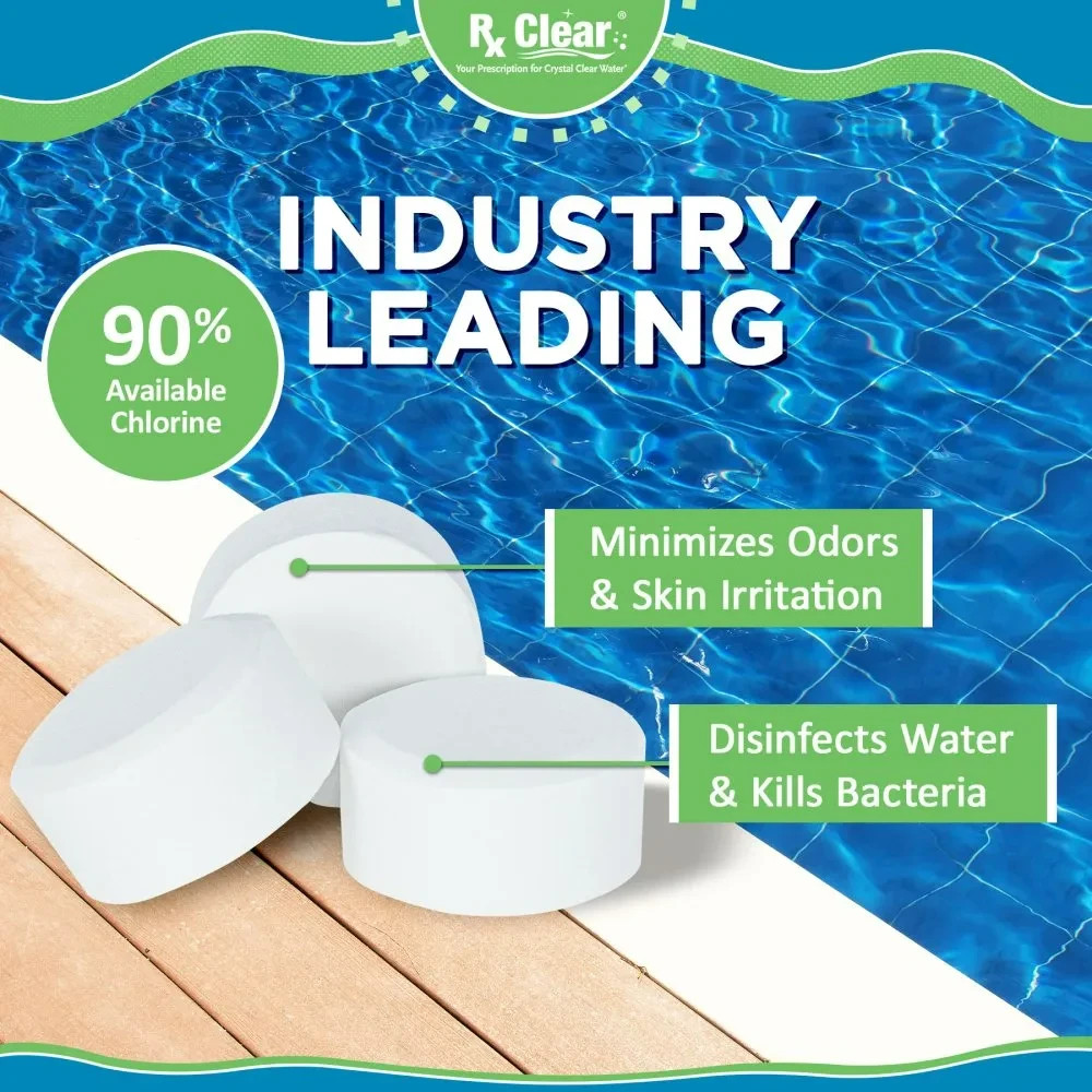 Rx Clear 3″ Dissolving Stabilized Chlorine Swimming Pool Tablets – (Choose Size)
