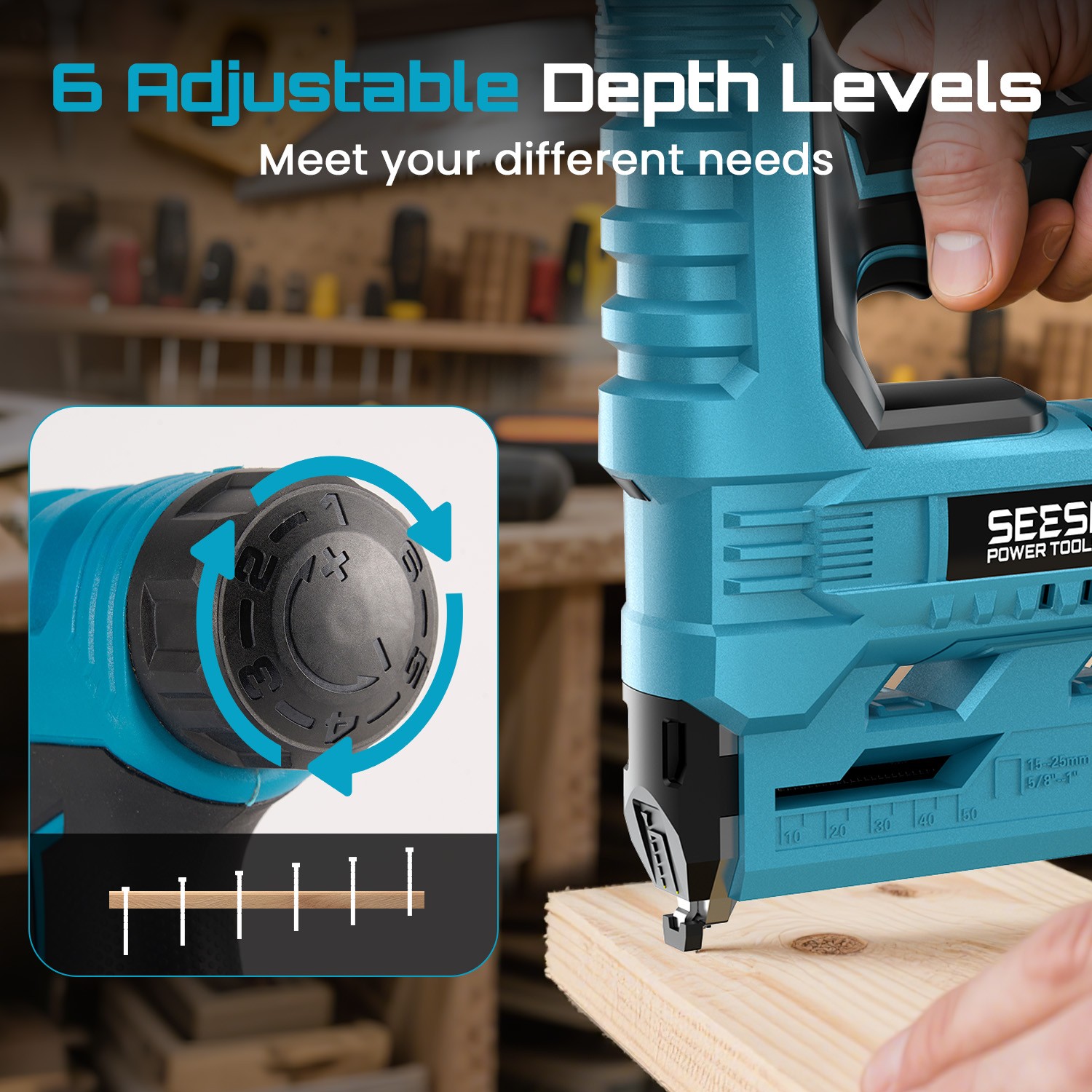 Seesii 2 in 1 Cordless Nail Gun Brad Nailer 18 GA 1000 Nails/Staples & 2xBattery