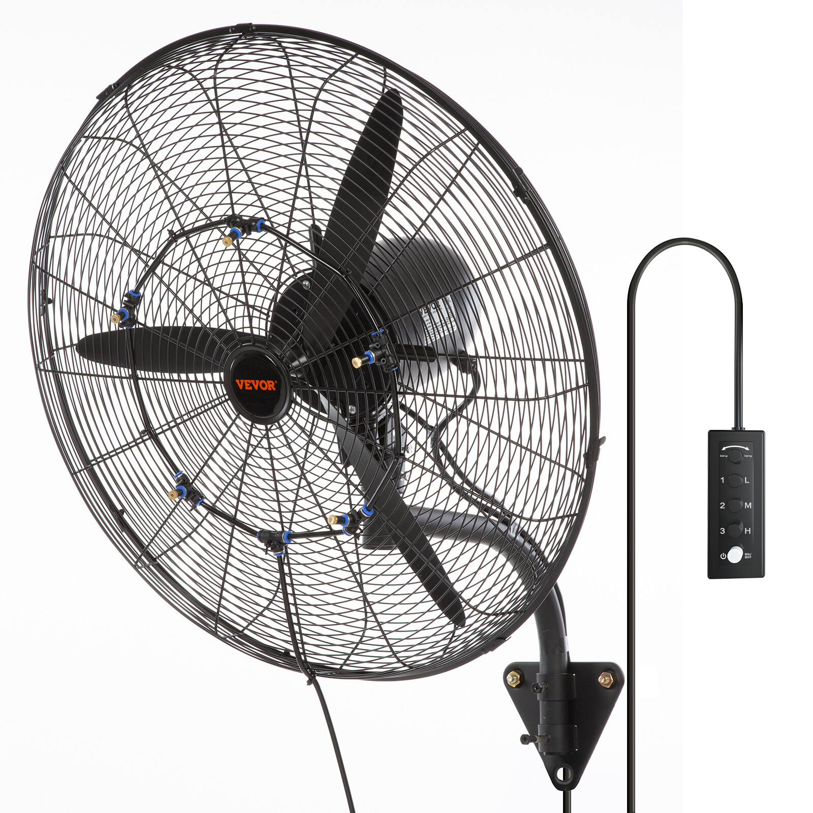 VEVOR Wall Mount Fan 24″ Misting Fan Oscillating Metal Fan Waterproof 3 Speed