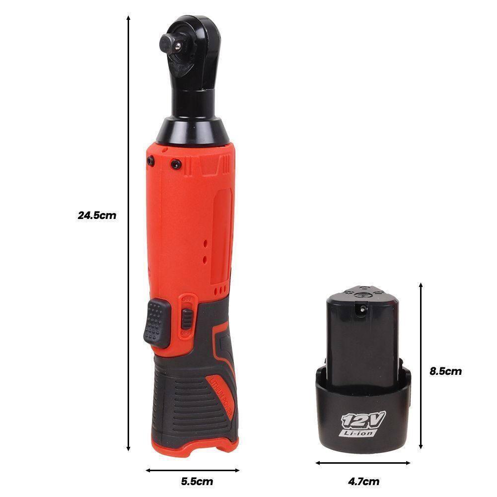 3/8” Electric Cordless Ratchet Right Angle Wrench Impact Power Tool 2 Battery