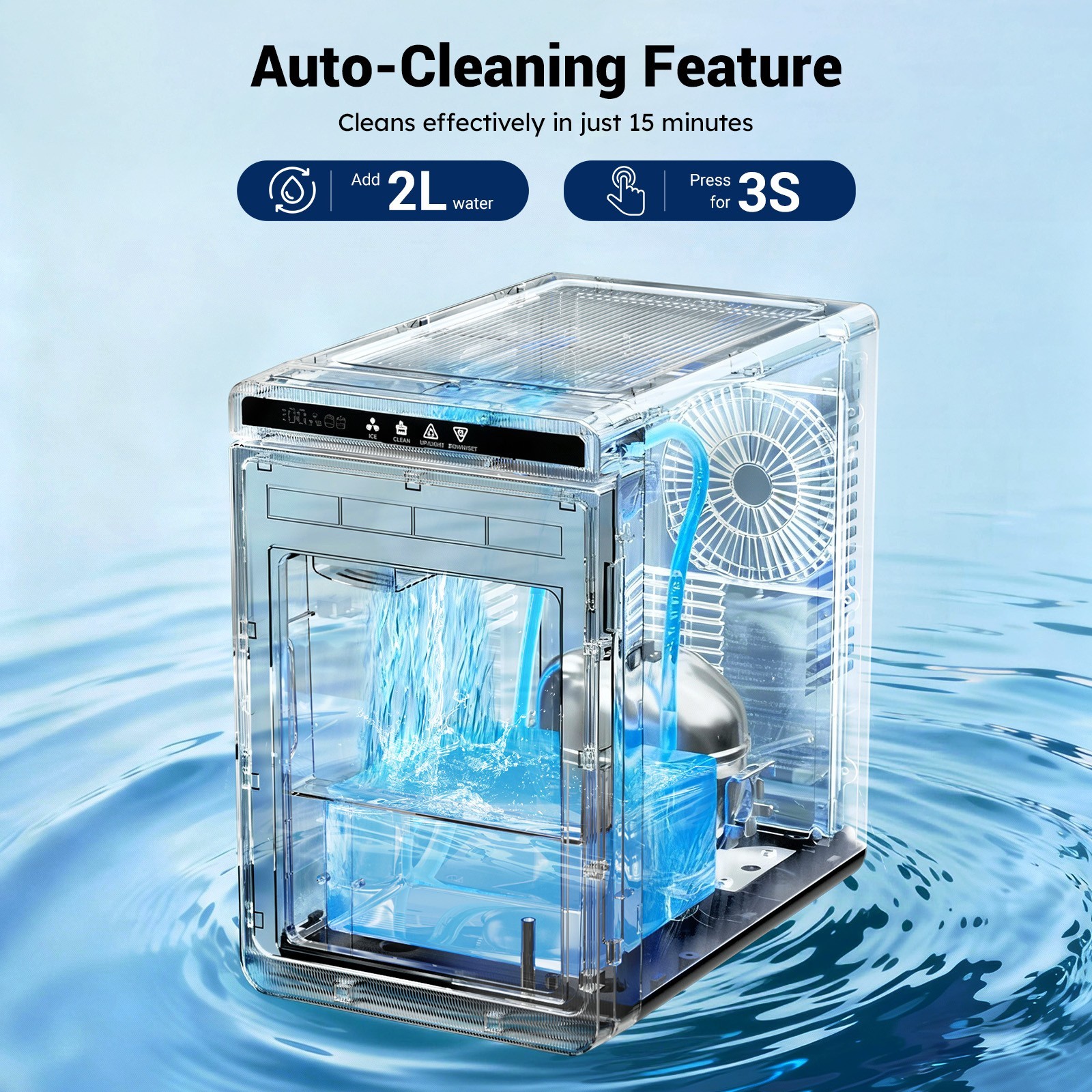 Countertop Ice Maker Clear 3 Cubes Portable 22lbs/Day Self Cleaning, 1.6″ Square