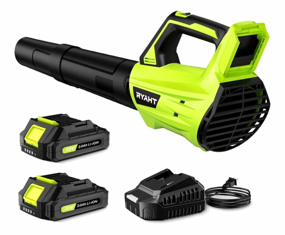 RYAHT 20V Cordless Leaf Blower Kit 450 CFM 150 MPH w/2 Batteries Charger