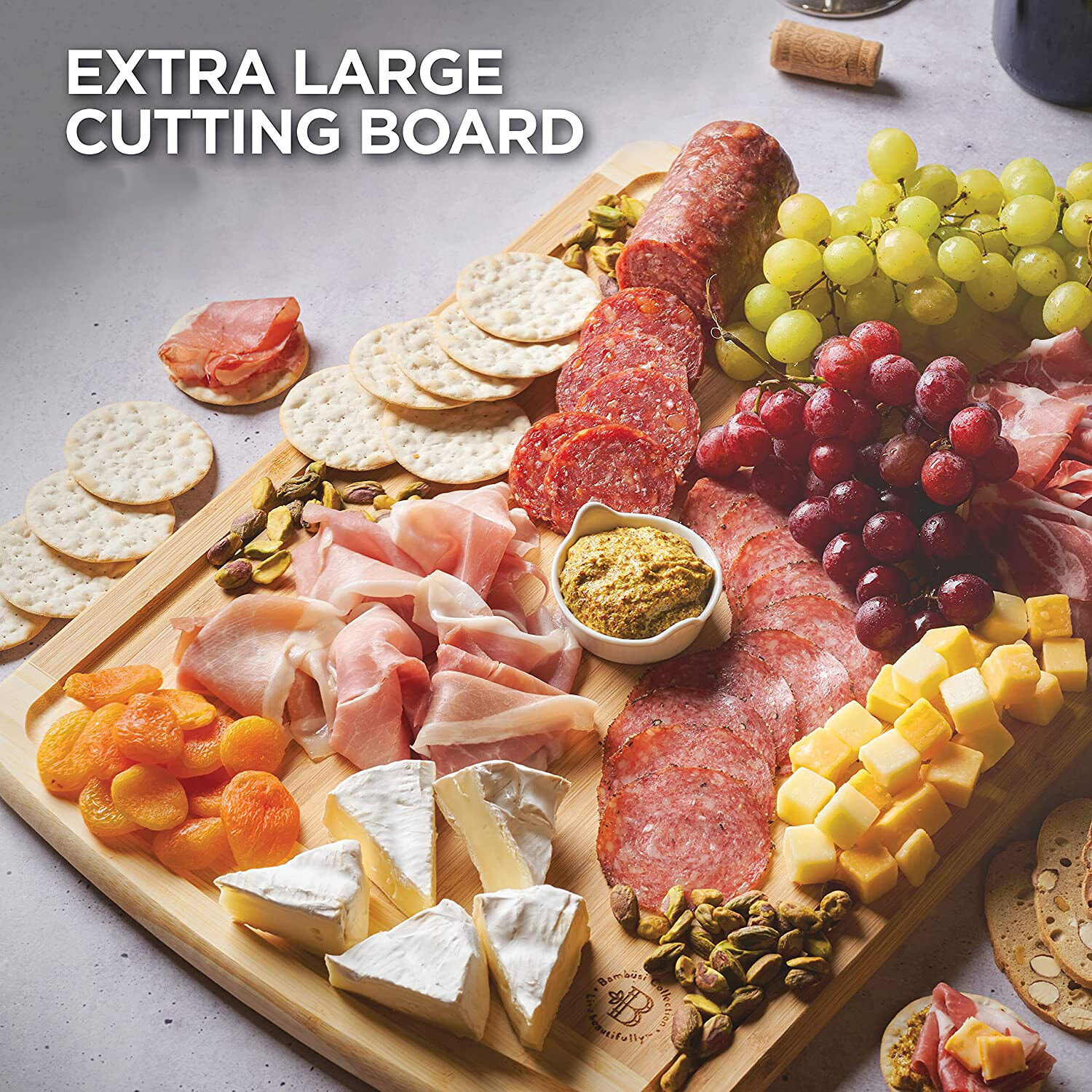Large Bamboo Kitchen Cutting Board – Wood Chopping Board / Butcher Block, 18x 12
