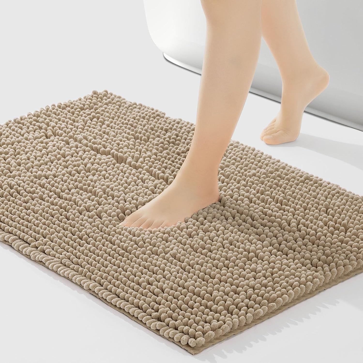 Chenille Bath Mat – Non-Slip Fluffy Shag Bathroom Rug Super Absorbent Microfiber