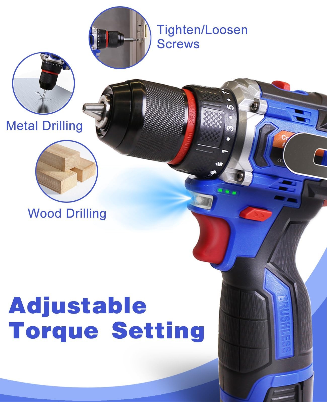 16.8V Cordless Drill Driver Set 25+3 Torque 2-Speed Power Drill w/ Battery & Kit