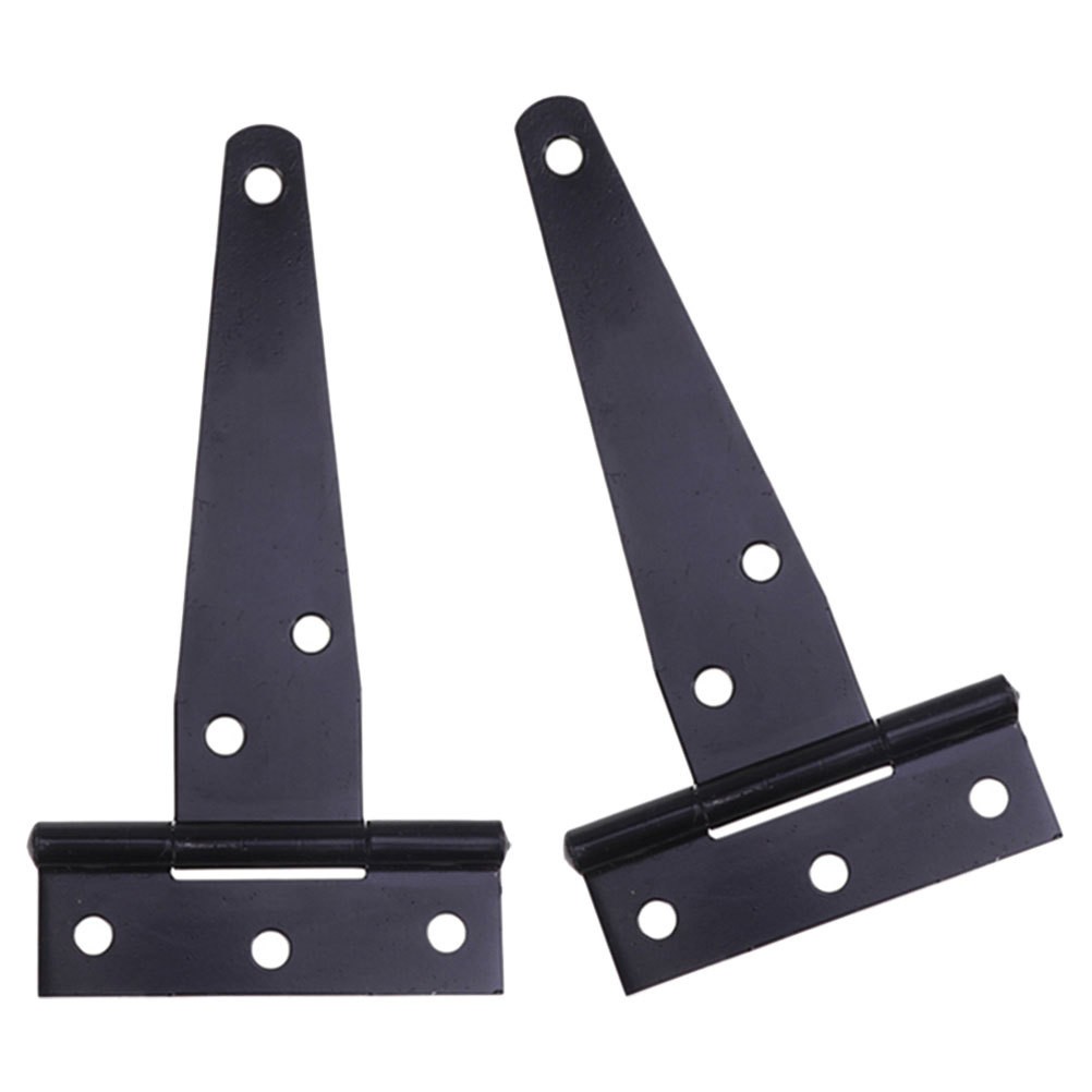 2Pcs Black Iron T Strap Gate Hinges for Wooden Fence Shed Door Heavy Duty