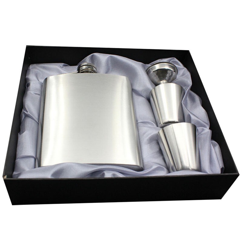 8oz Alcohol Pocket Flask w/ Portable Funnel Cups Stainless Steel Whiskey Bottle