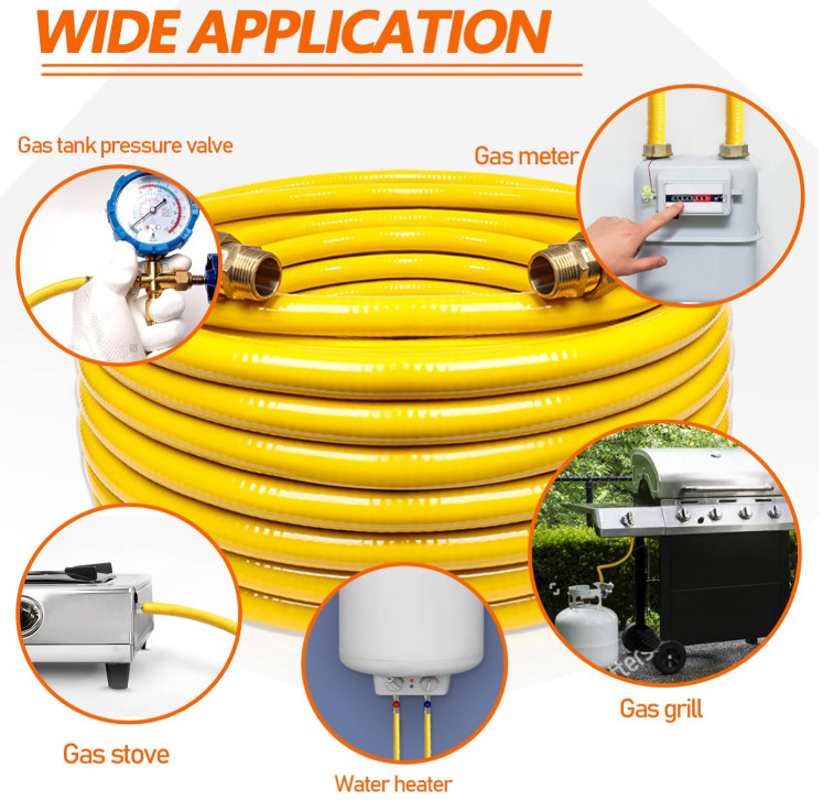 Manguera gas 33ft 1/2” acero inoxidable flexible CSST con adaptadores, Nuevo