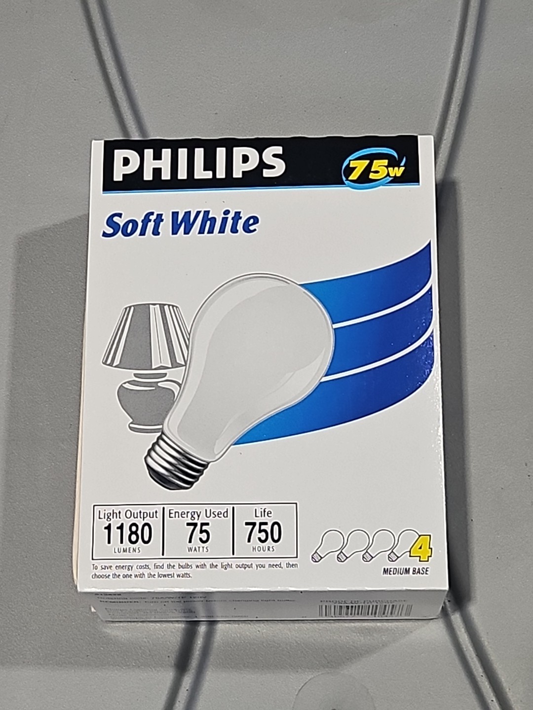 NEW PHILIPS SOFT WHITE 75W LIGHT BULBS 120V A19 4PK OLD STYLE GLASS NON LED!