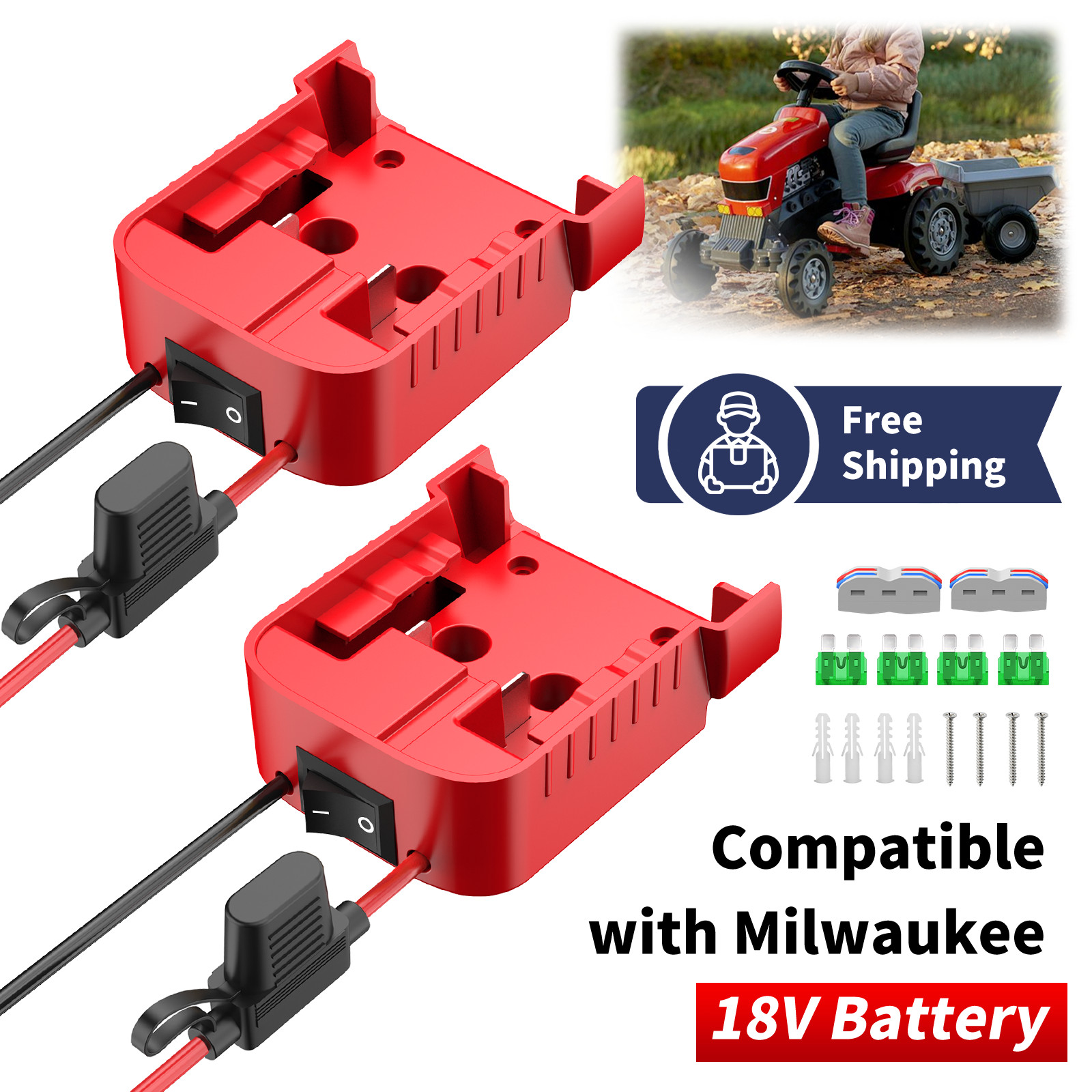 2-Pack Power Wheel Adapter Compatible with 18V Battery for RC Car Toys