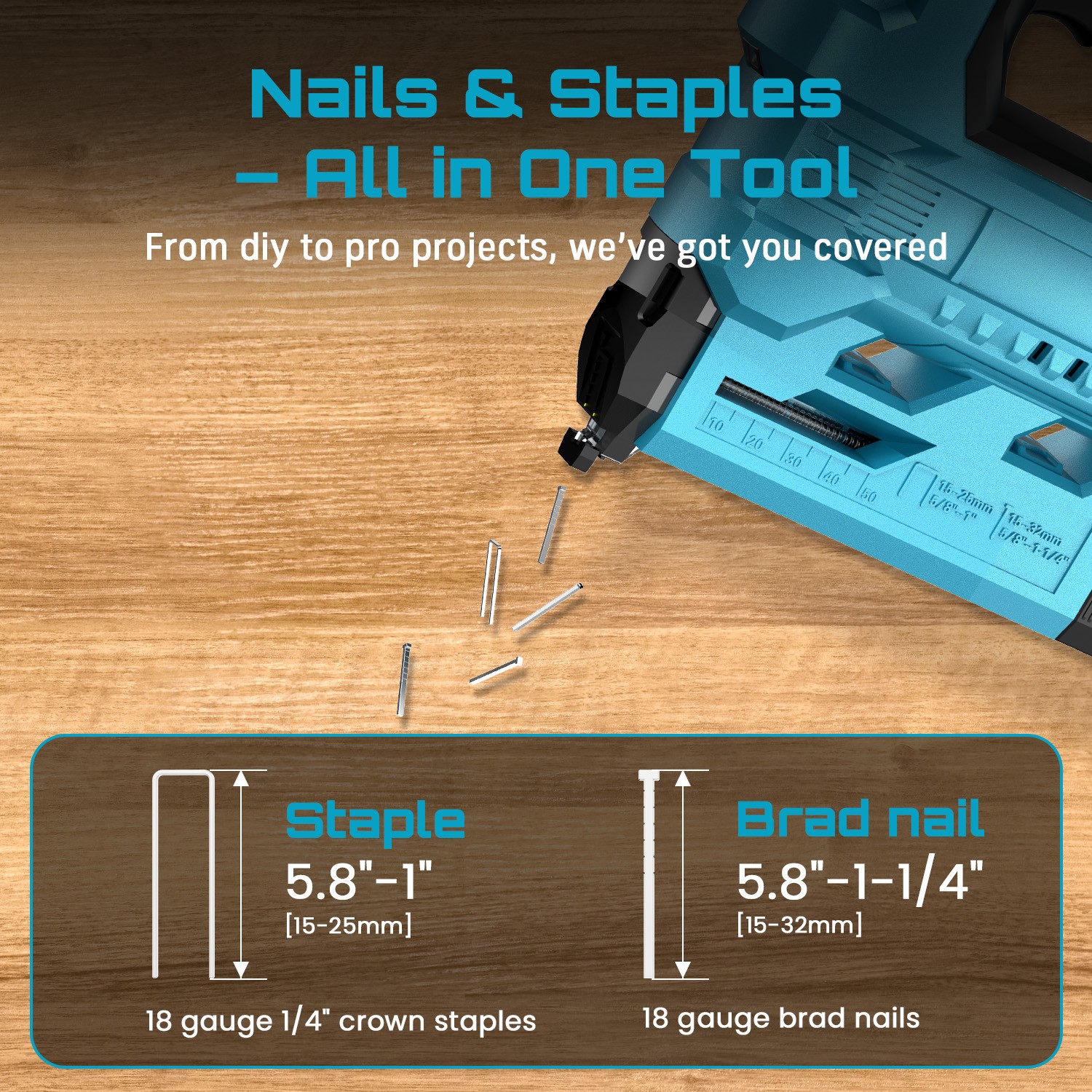 Seesii 2 in 1 Cordless Nail Gun Brad Nailer 18 GA 1000 Nails/Staples & 2xBattery