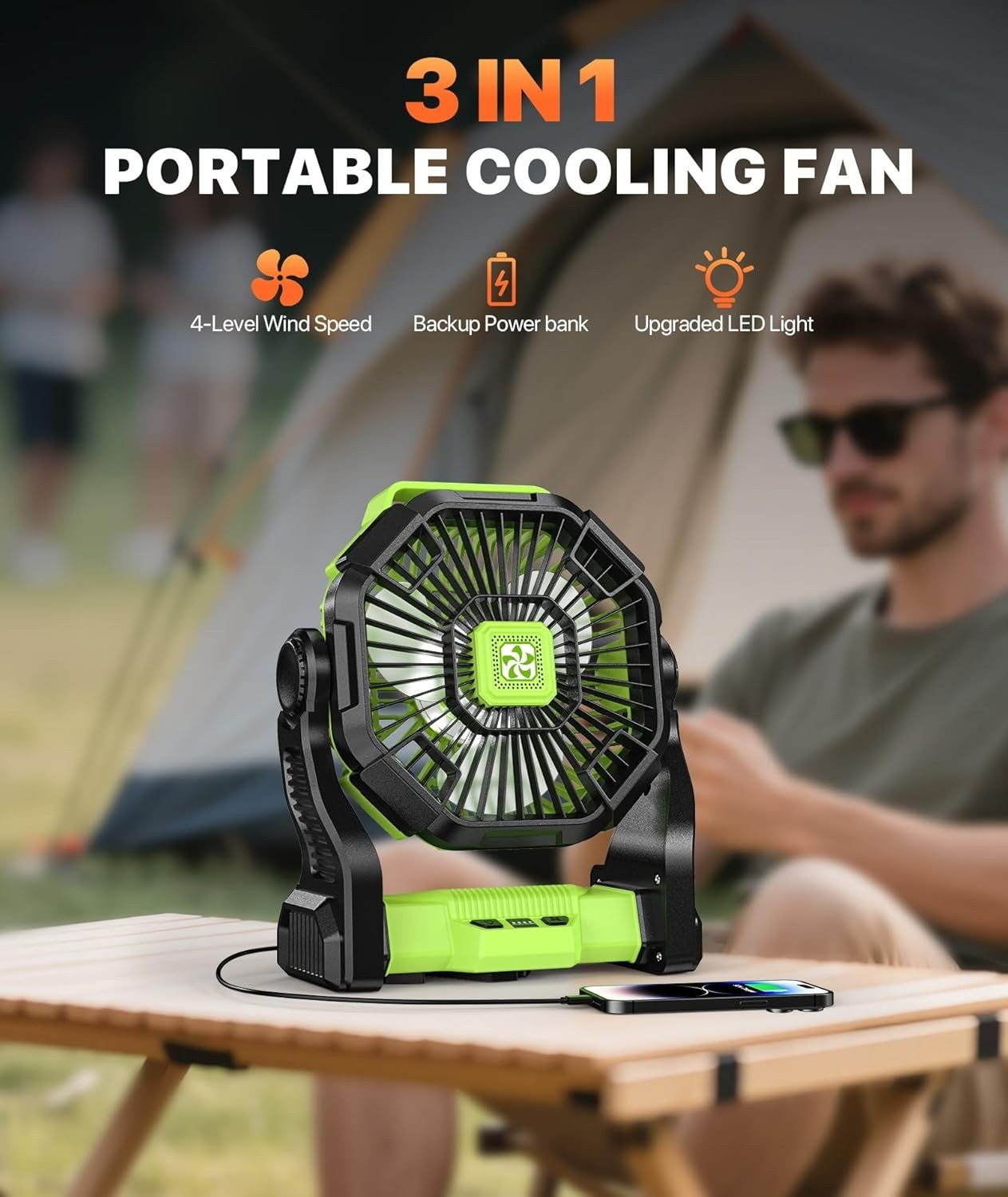 Camping Fan with LED Lantern USB Rechargeable Battery Powered Tent Fan Portable