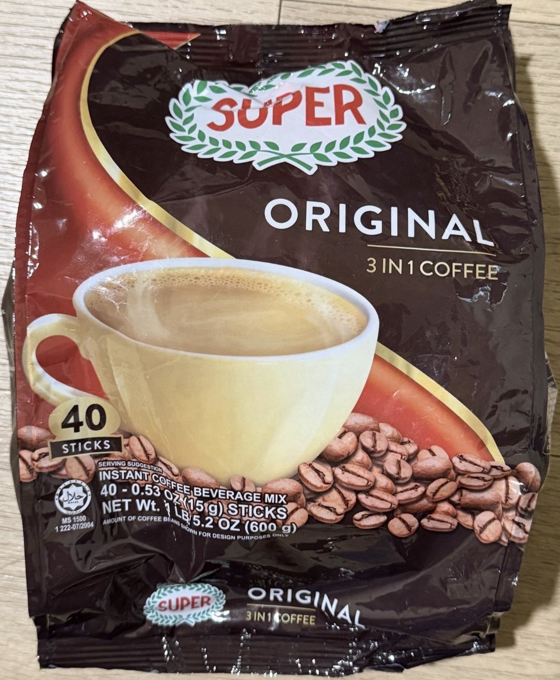 SUPER Original 3 in 1 Instant Coffee Beverage Mix 40 Sticks (21.16 oz) Malaysia