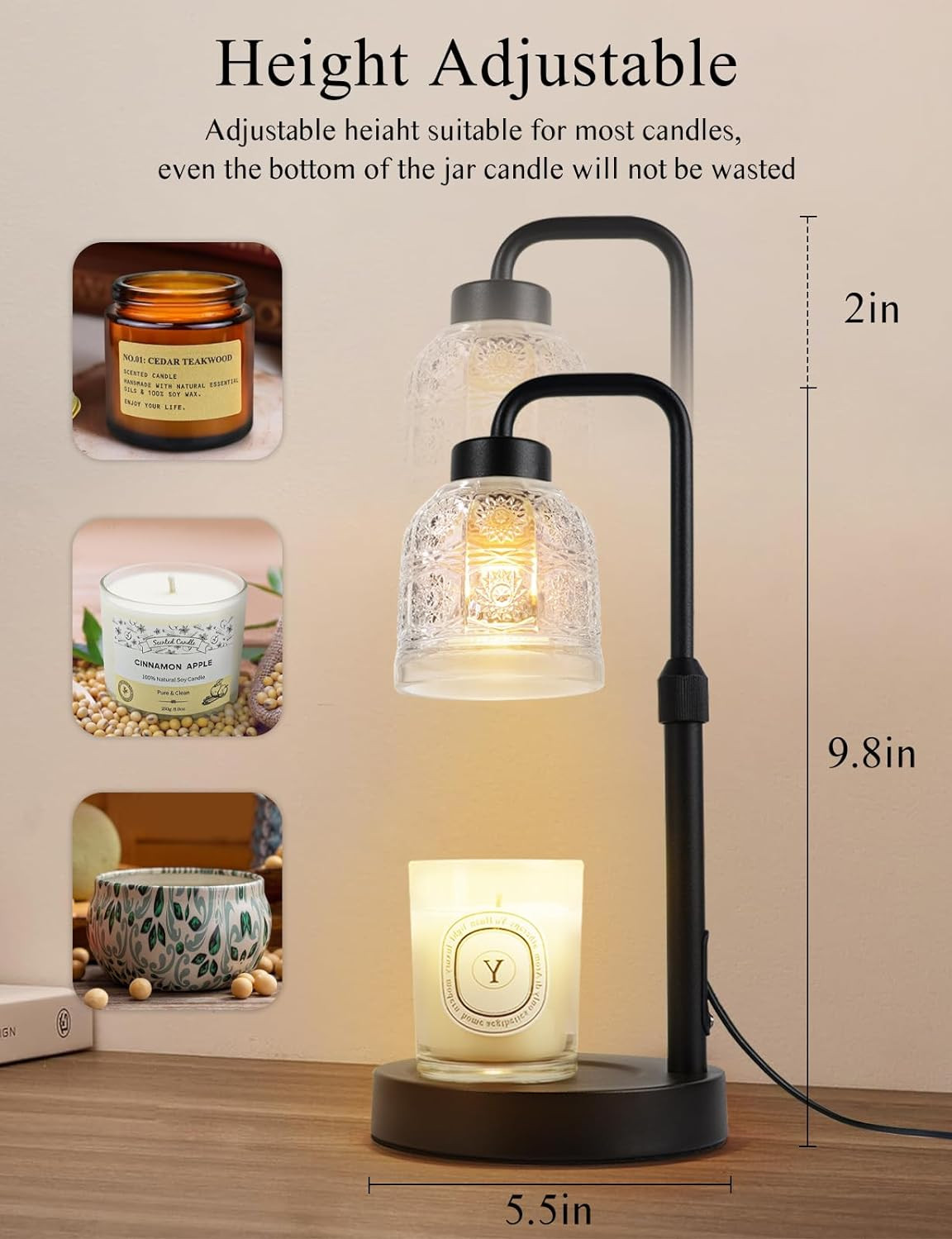 Candle Warmer Lamp with Timer Dimmable, Adjustable Lamp Candle Warmer, Birthday