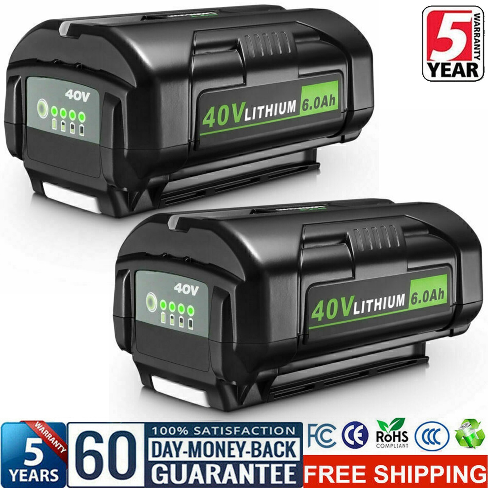 2Pack For Ryobi 40 Volt 6.0Ah Battery High Capacity Lithium ion OP4050 OP40602