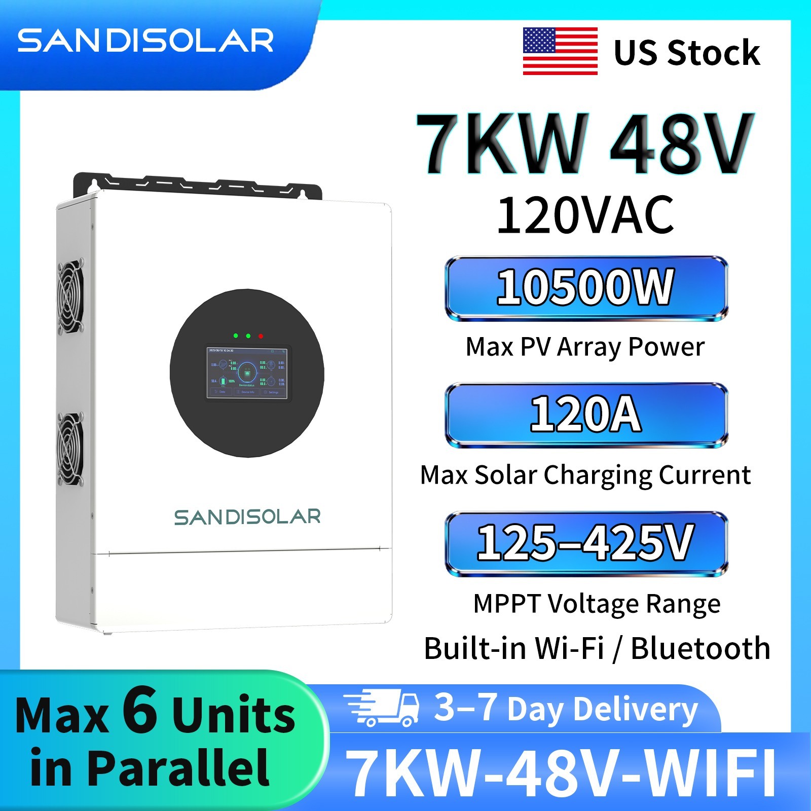 Hybrid Inverter 7000W 48V Solar Charger Paralle OFF GRID MPPT 120A SANDISOLAR