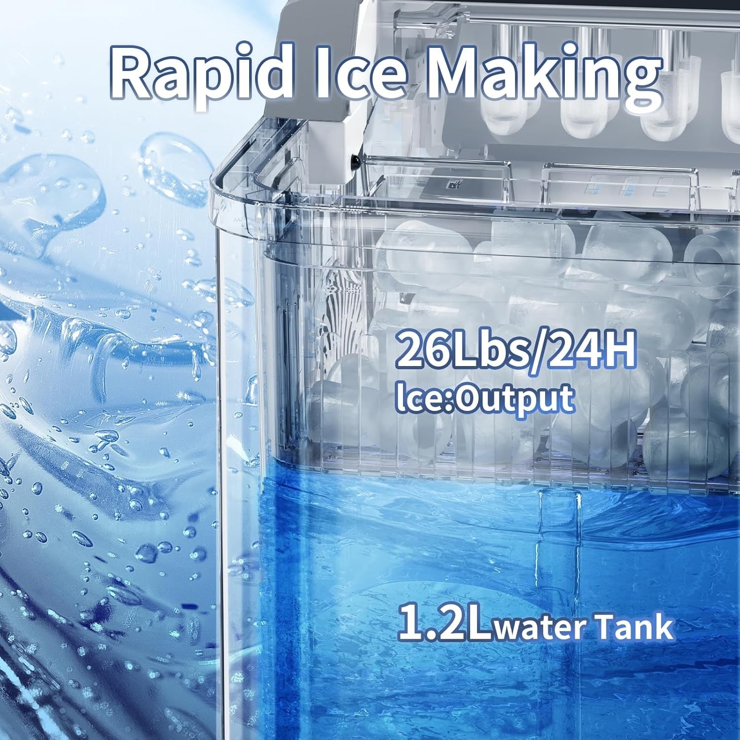 Ice Maker Countertop with Auto-Cleaning, 26Lbs/24Hrs, 9 Cubes in 6 Mins