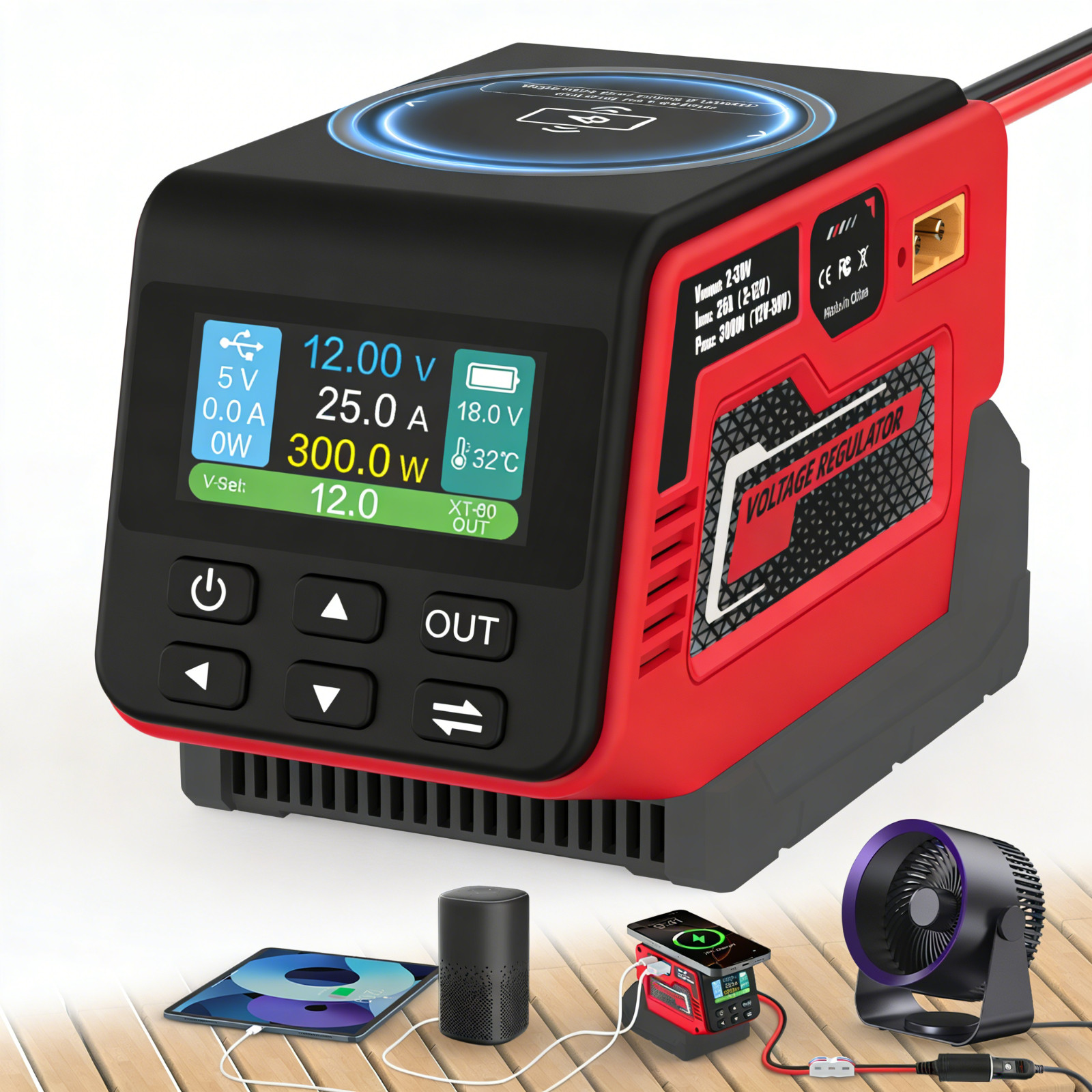300W Voltage Regulator 2-30V DC Output Compatible with Milwaukee 18V Battery