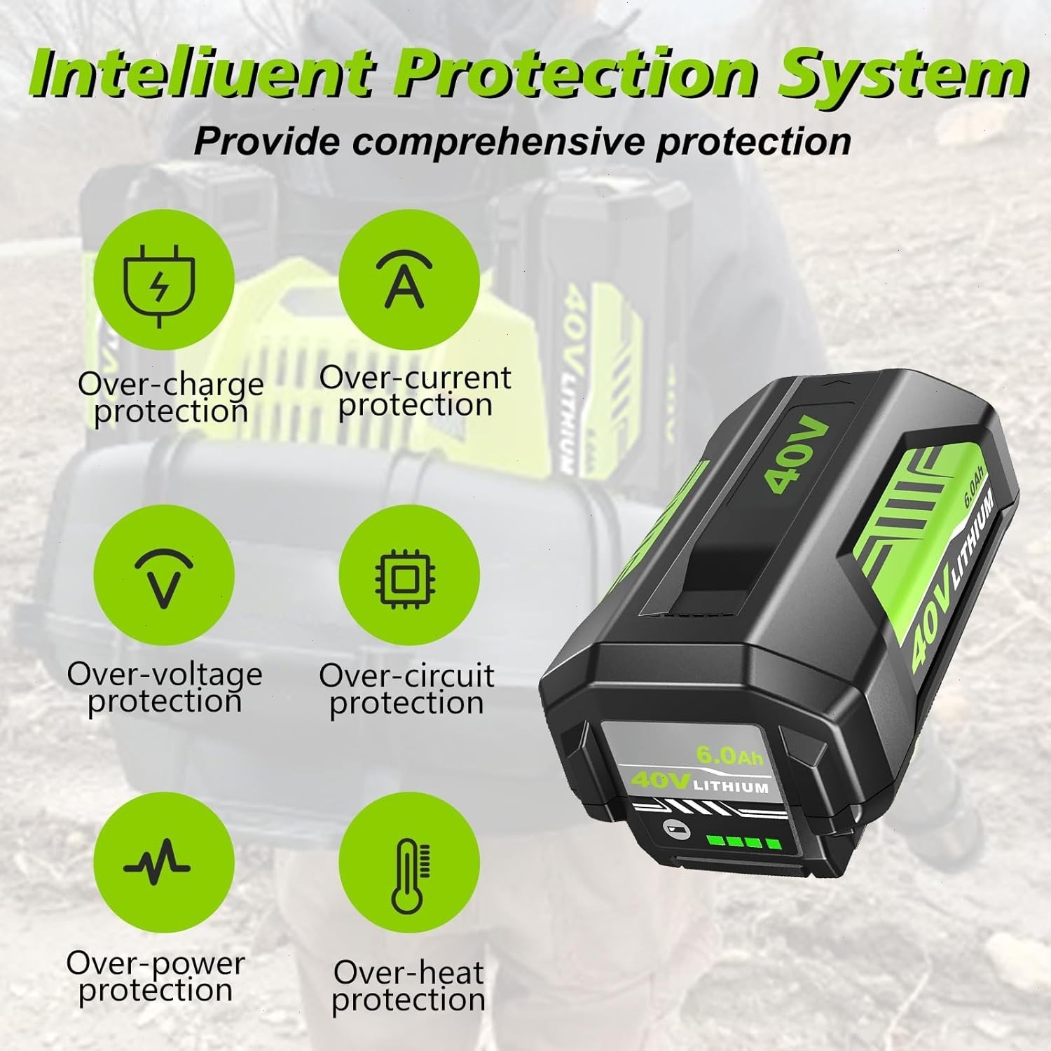 4.0Ah Battery 40 Volt for Ryobi 40V Lithium OP40602 Battery with LED / Charger