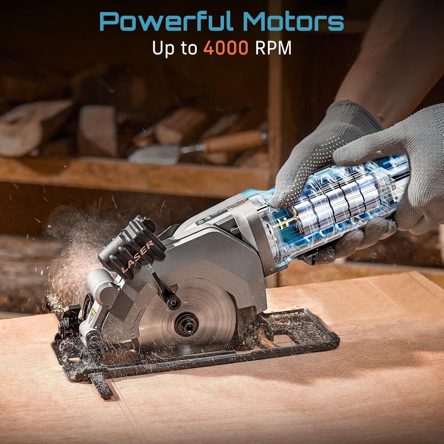 Mini Corded Laser Guide Circular Saw 4.8A 4000 RPM Compact Circular Saw