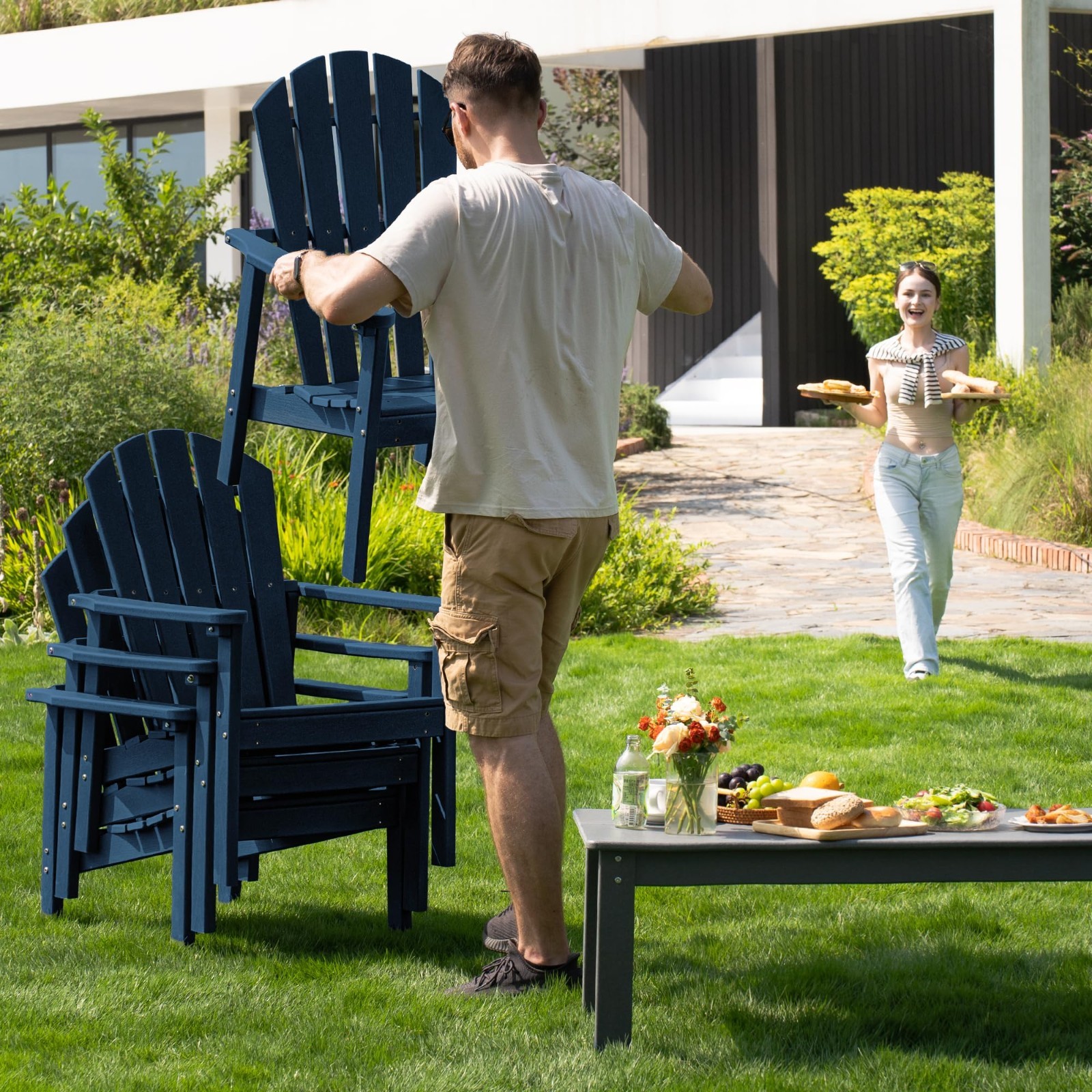 Stackable Adirondack Chairs – All-Weather HDPE, Navy, 380lb Capacity, Easy Assem