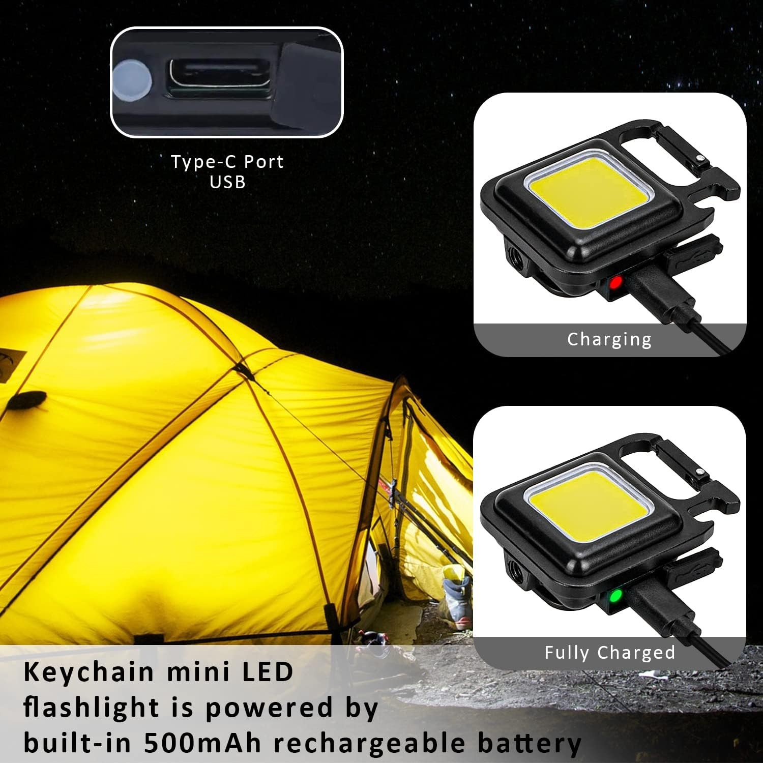 4PCS 800 Lumens Mini COB Flashlights Bright Rechargeable Keychain Flashlight