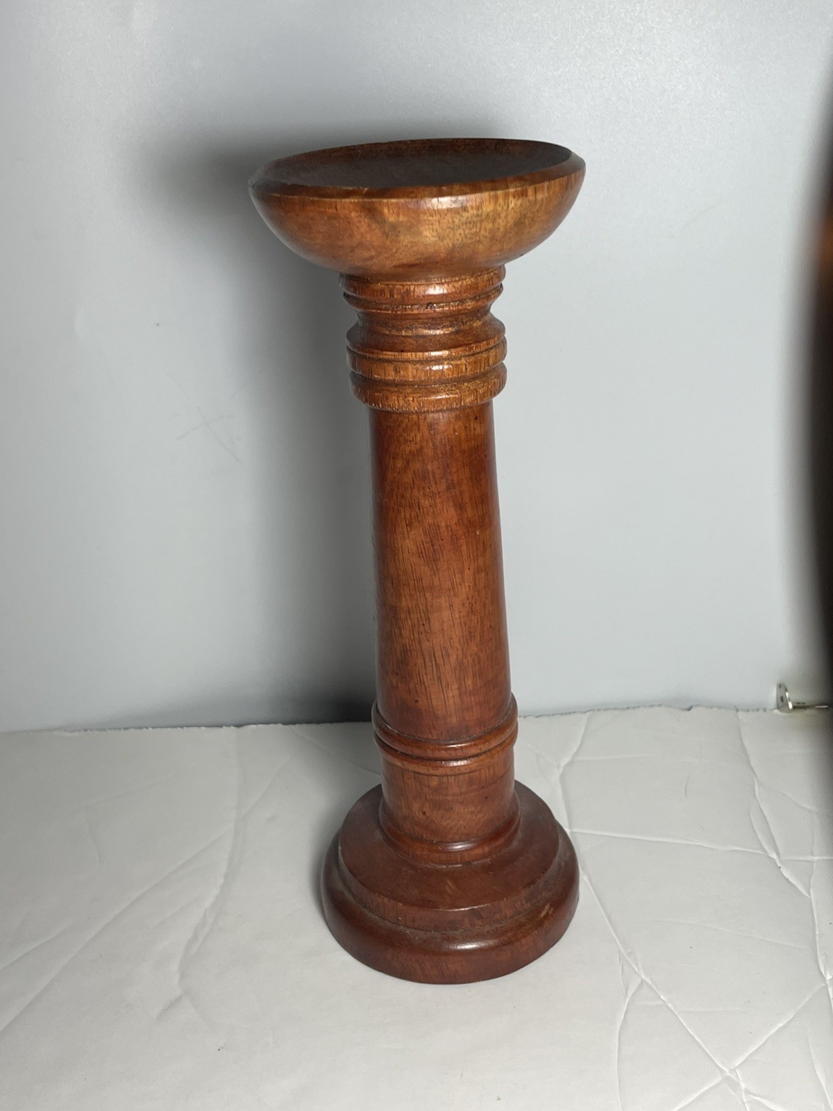 Wooden Pillar Candle Holder Thailand 8”