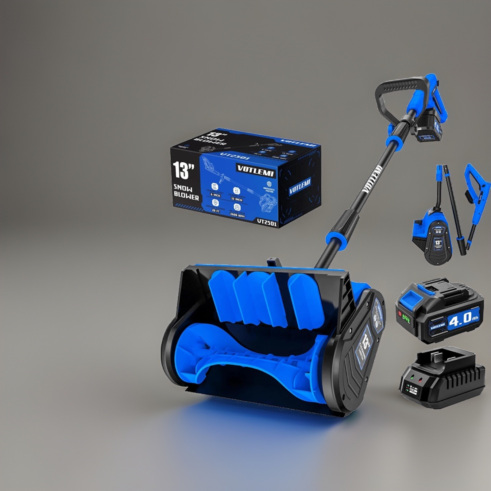 40V Cordless Snow Shovel, 13 Inch, 4.0Ah Electric Snow Blower, Blue