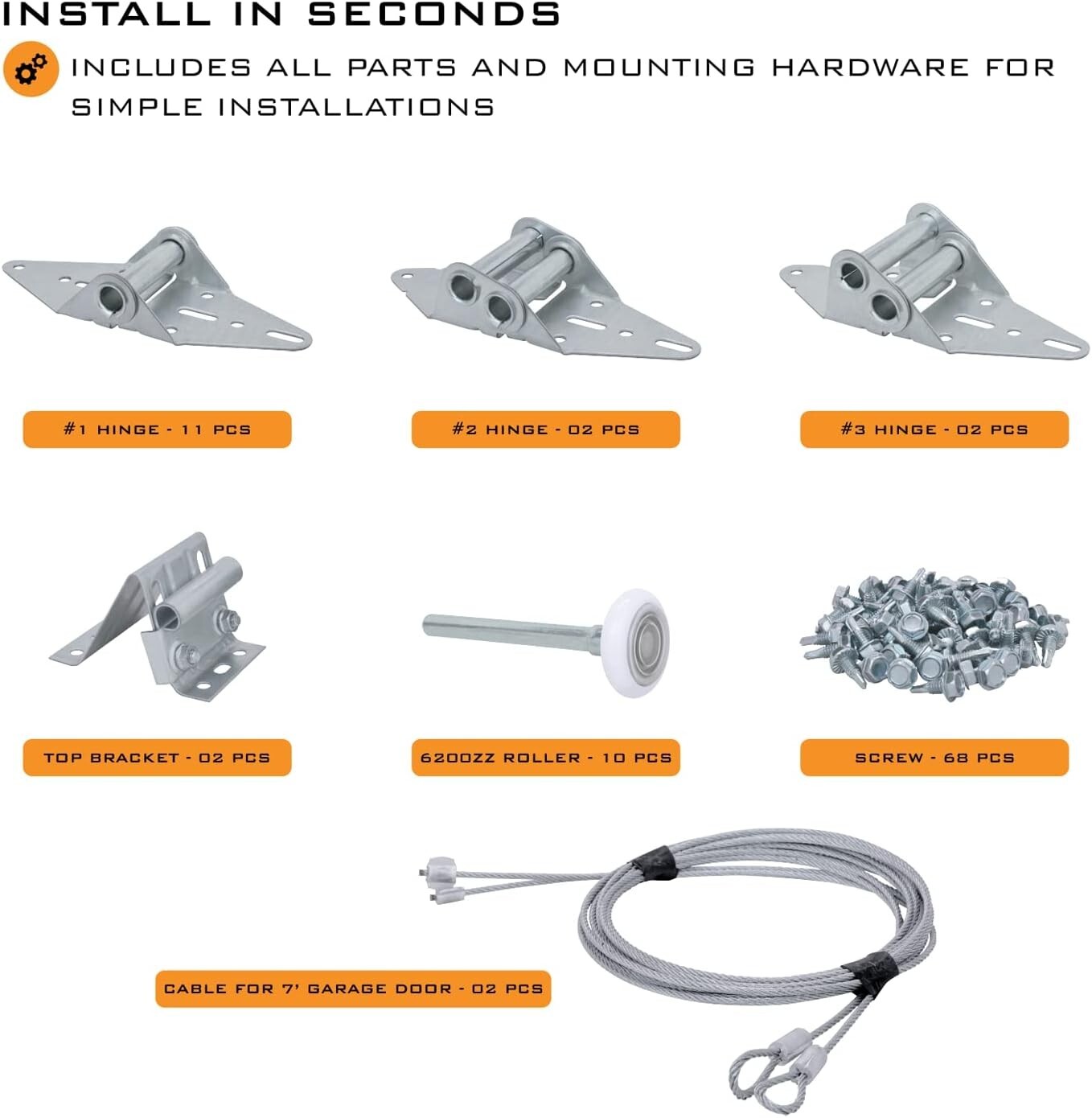 Double Garage Door Hardware Kit Roller/Hinge/Wire Rope For 16’x7′ and 18’x7′