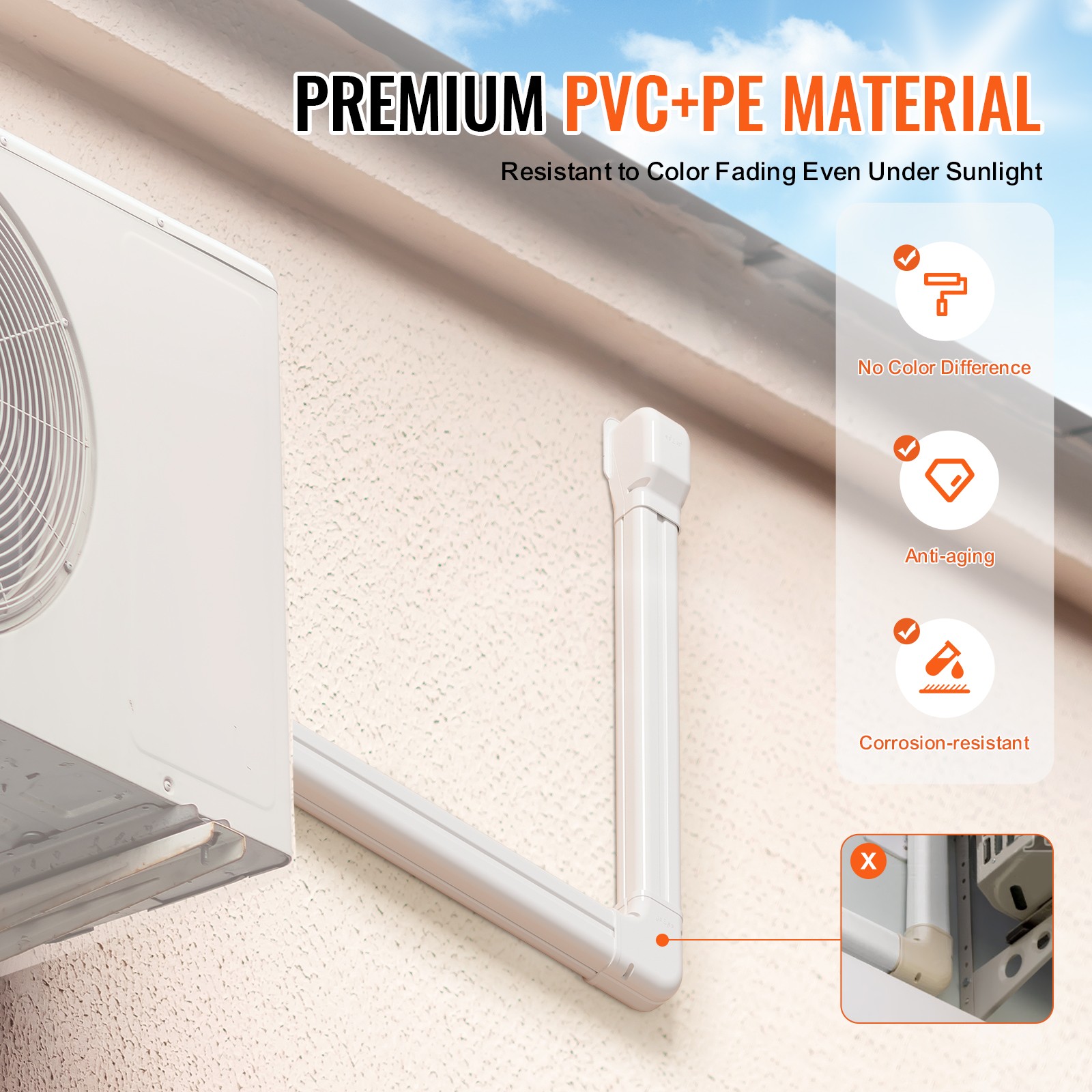 VEVOR 3″ W 17.6Ft Line Set Cover Kit For Mini Split/Central Air Conditioner PVC