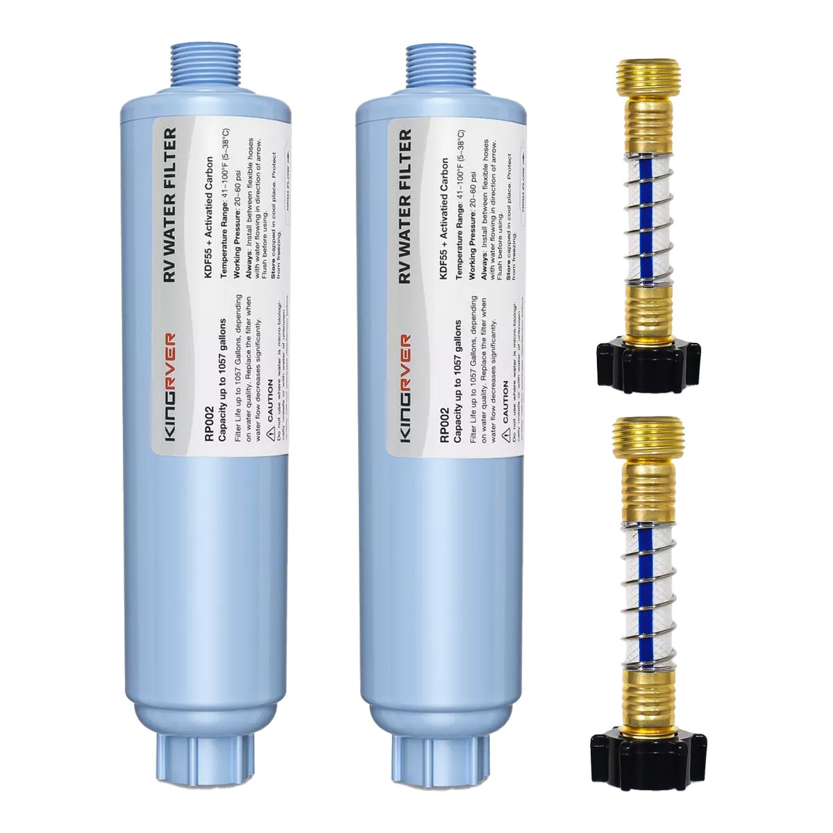 2 Pack RV Inline Water Filter w/Flexible Hose for Drinking & Washing Filter