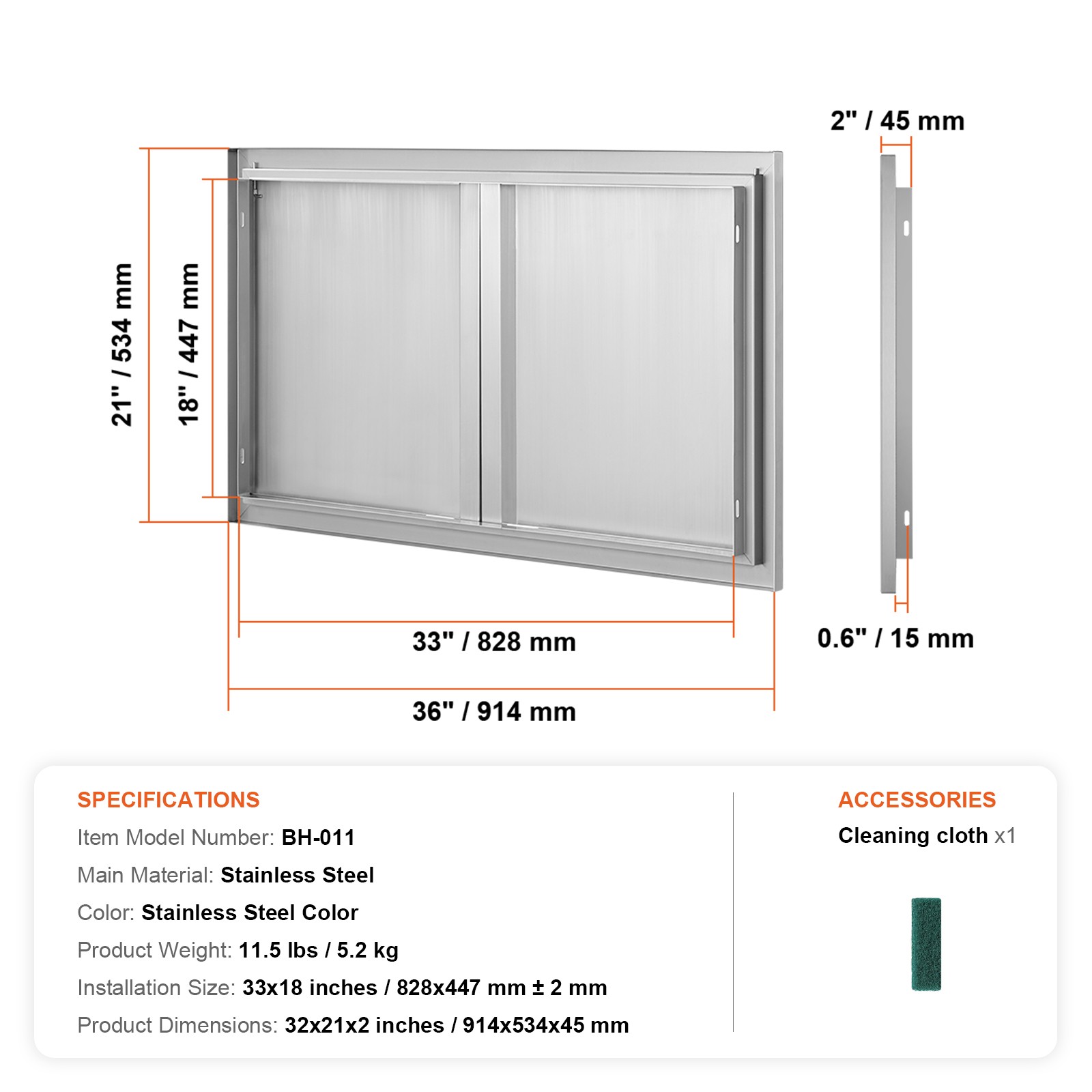 Uimoso 36×21 Inch Outdoor Kitchen Access Door Stainless Steel BBQ Panel