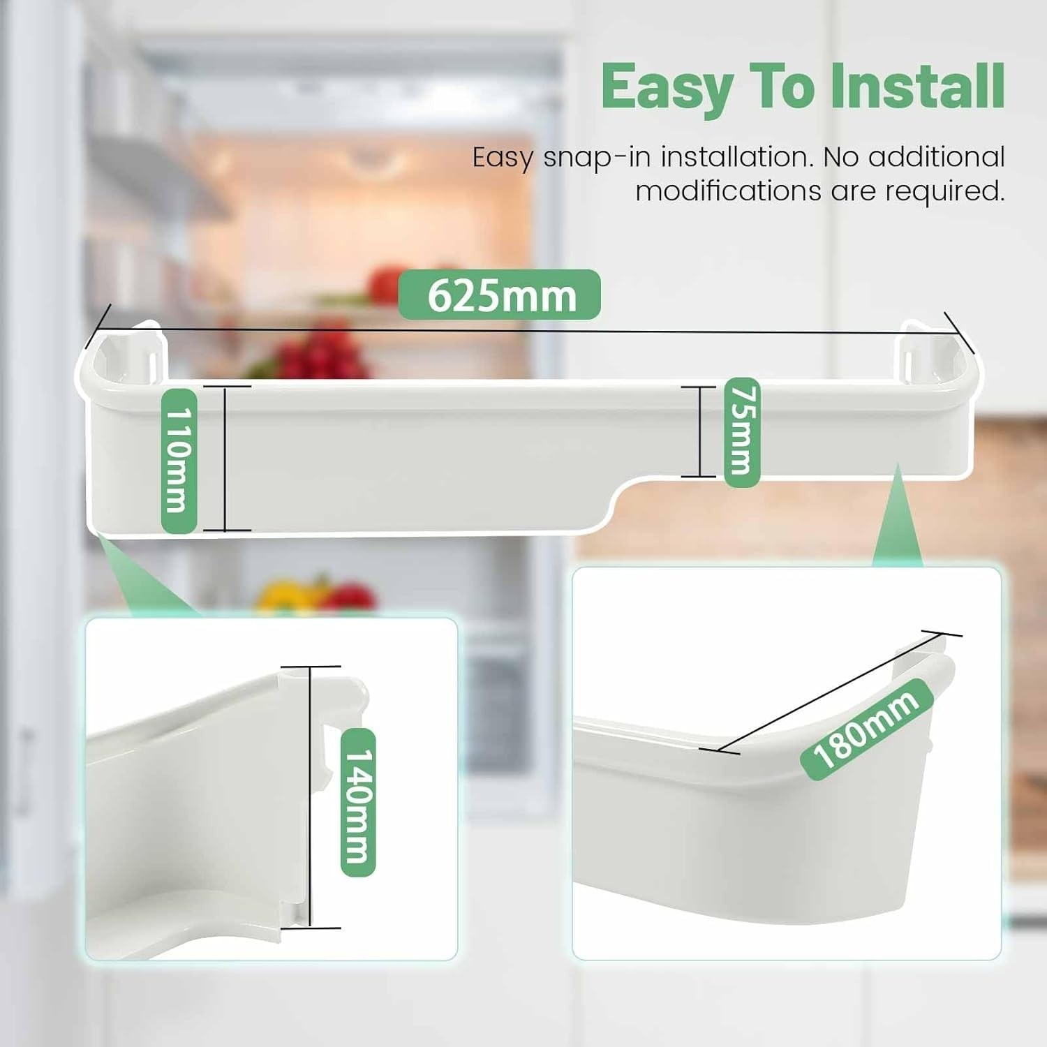 White Door Bin Shelf ABS Plastic For Frigidaire Refrigerator # 240337901