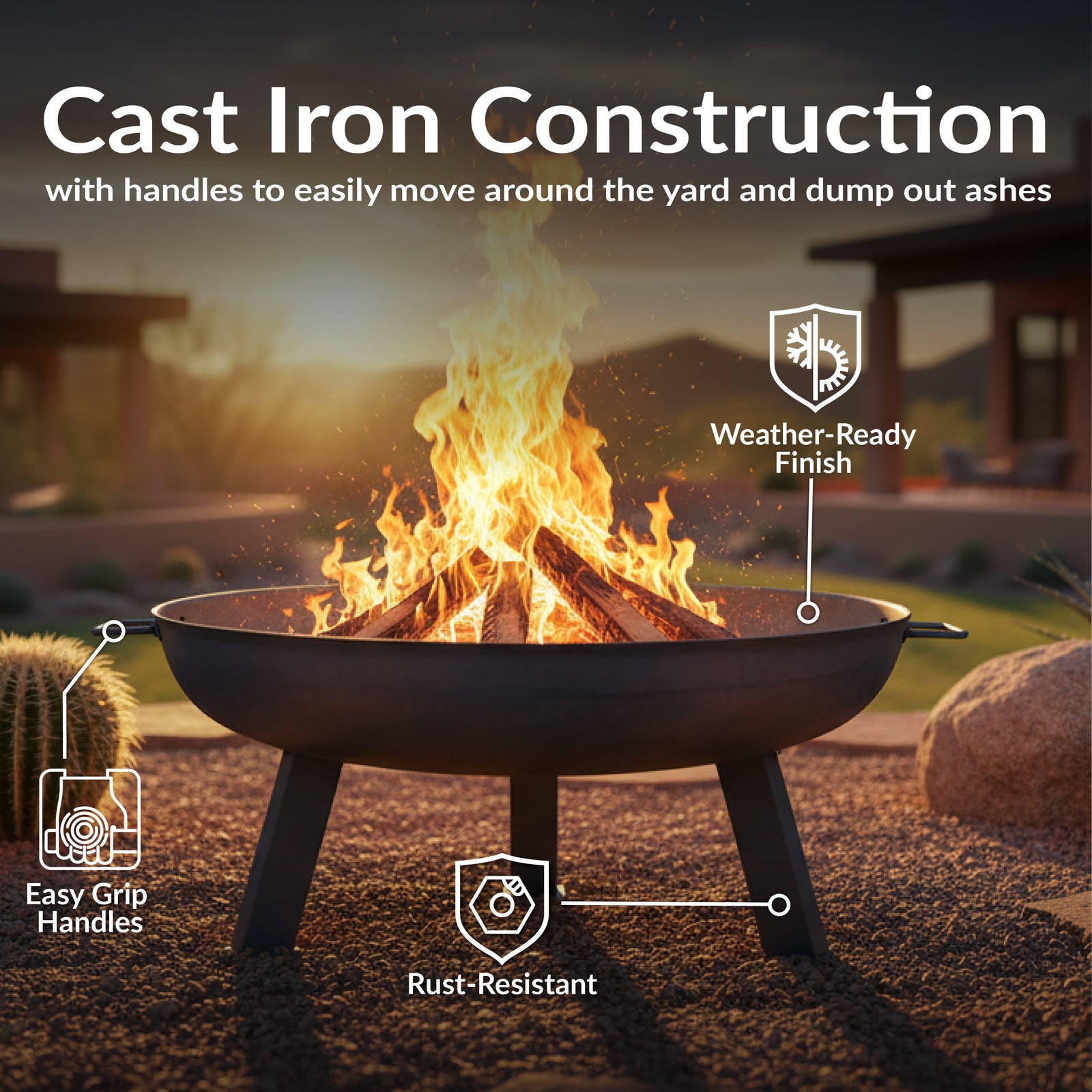 30 in Rustic Cast Iron Outdoor Raised Fire Pit Bowl – Steel by Sunnydaze