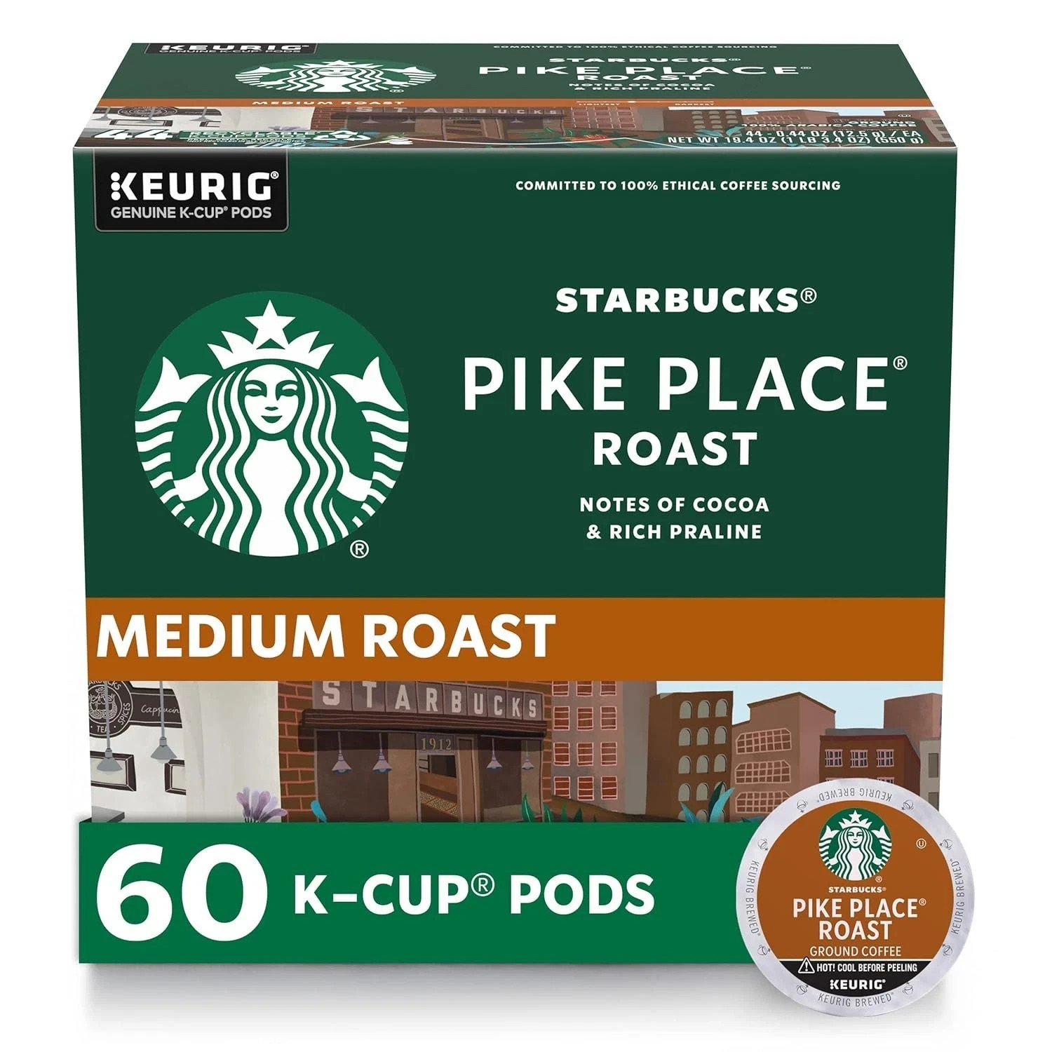 Starbucks K-Cup Coffee Pods, Medium Roast Hot or Iced Coffee, Pike Place Roast