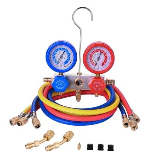 AC Gauge Set for R32 R410a, A/C Refrigerant Recharge Kit HVAC 3 Way-R32,R410a