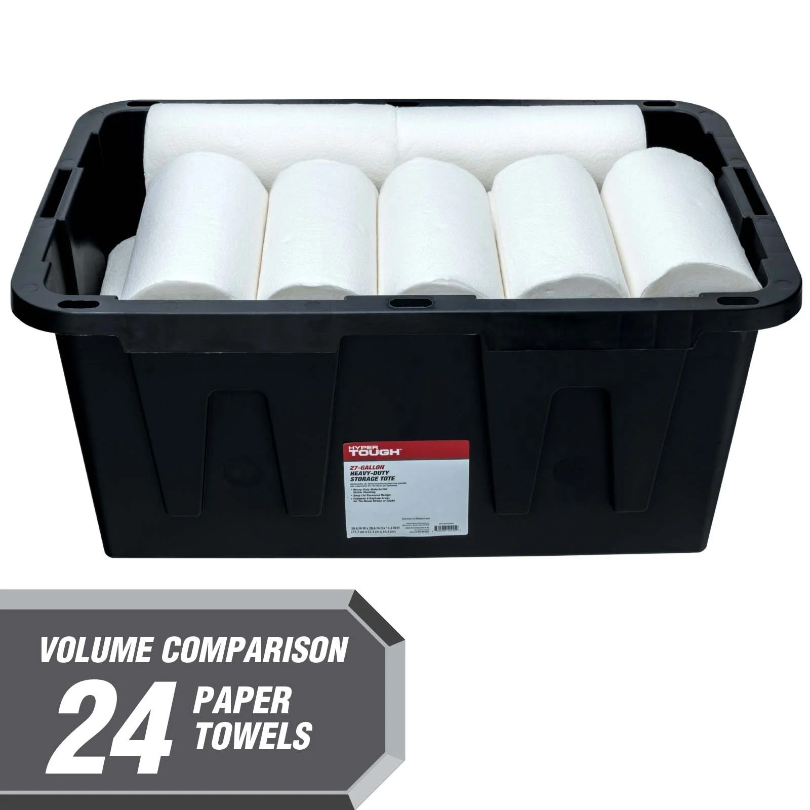 Hyper Tough 27 Gallon Snap Lid Plastic Storage Bin Container, Black with Red Lid