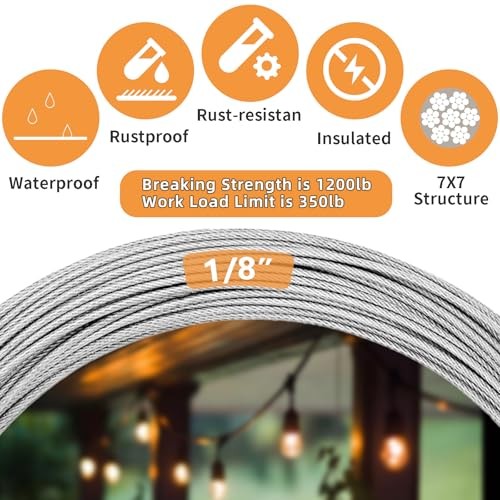 Shineyoo 300FT 1/8″ Wire Rope Kit – Vinyl Coated 304 SS, 7×7 Strands 1/8″-300FT