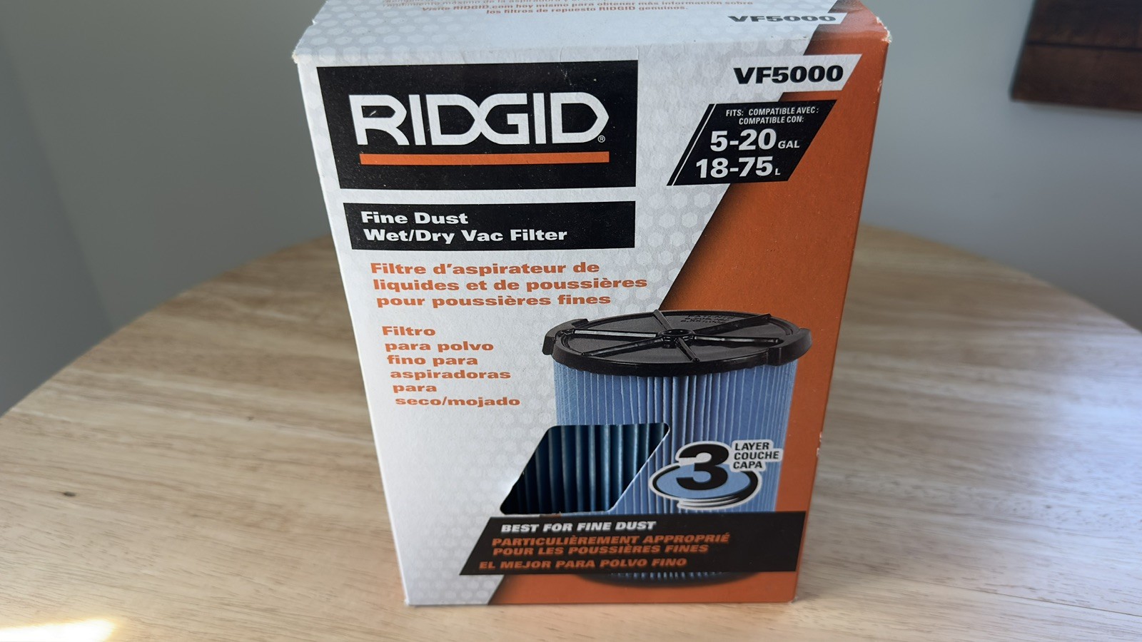 Ridgid Genuine VF5000 Fine Dust Wet/Dry Vac Filter 3-Layer 5-20gal OEM